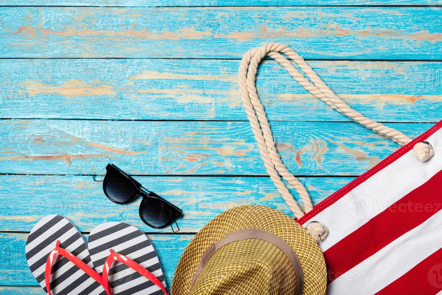 Summer holiday background with beach items photo