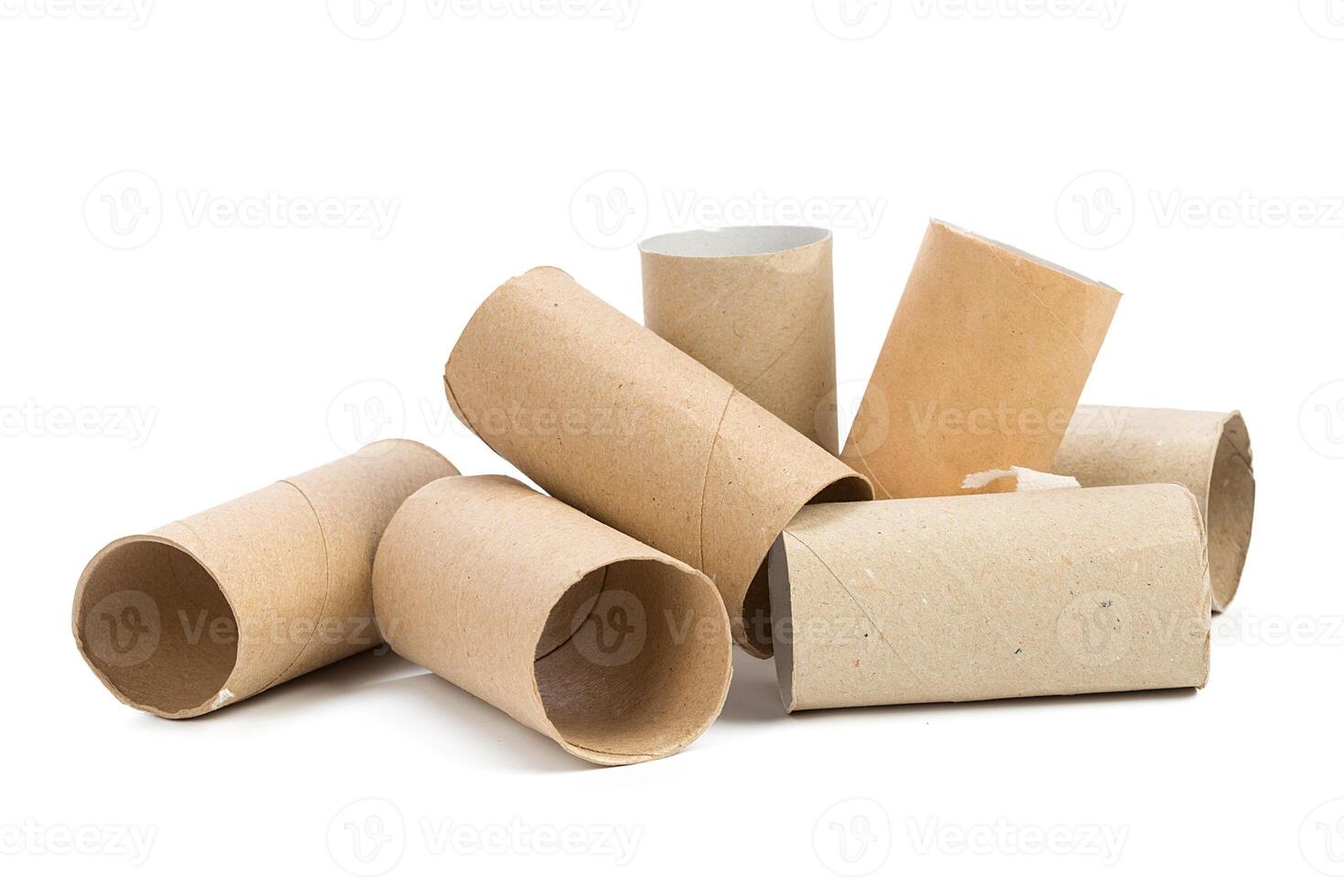 Empty toilet paper on white background photo