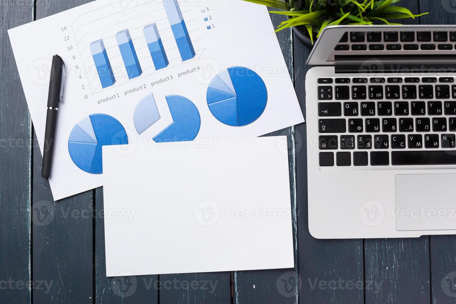 Working place, wooden table photo