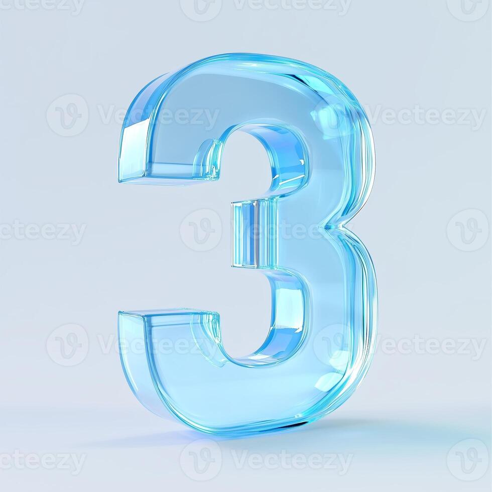 A three-dimensional light blue number three on a plain background showcasing modern design elements and simplicity photo