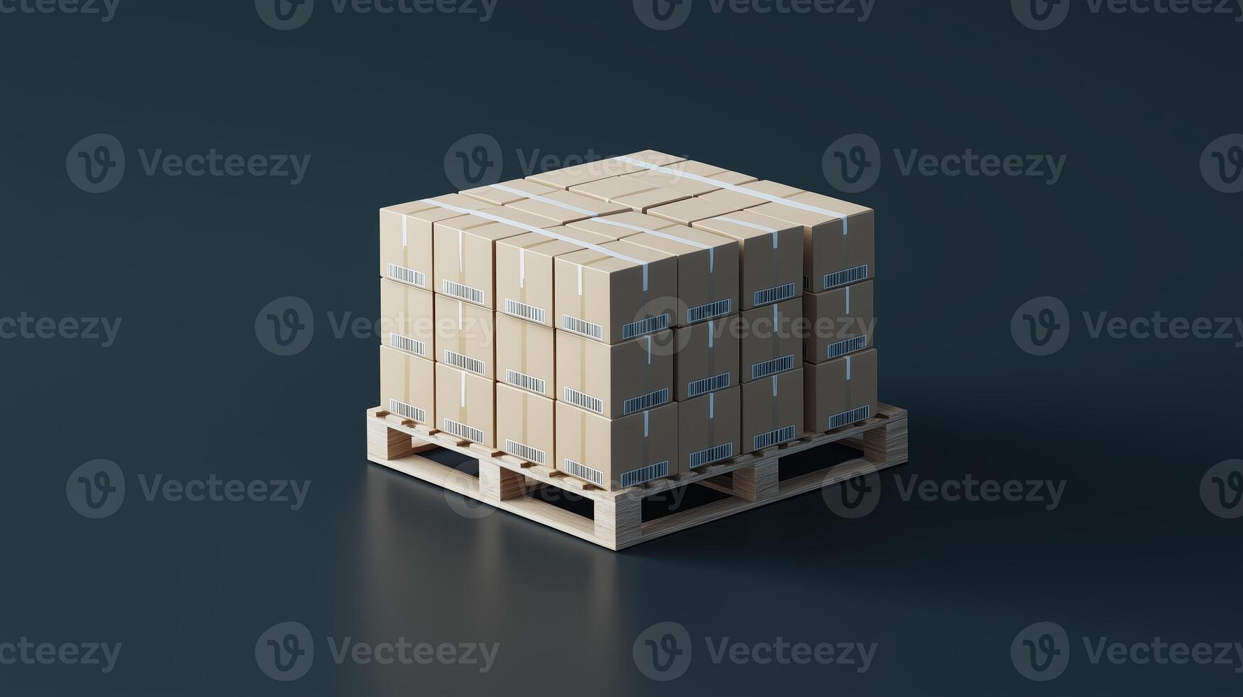 Stack of cardboard boxes on a wooden pallet in a warehouse setting, prepared for shipping logistics and distribution activities photo