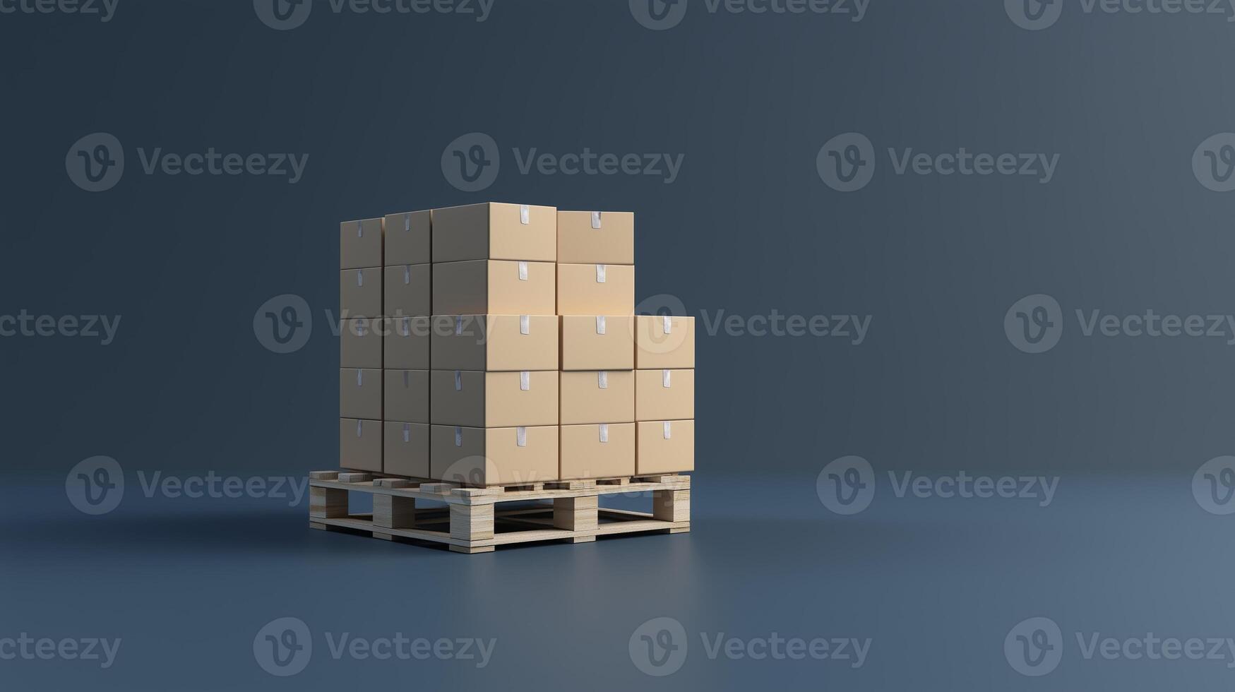 A neatly stacked arrangement of cardboard boxes on a wooden pallet in a warehouse setting during daylight hours photo