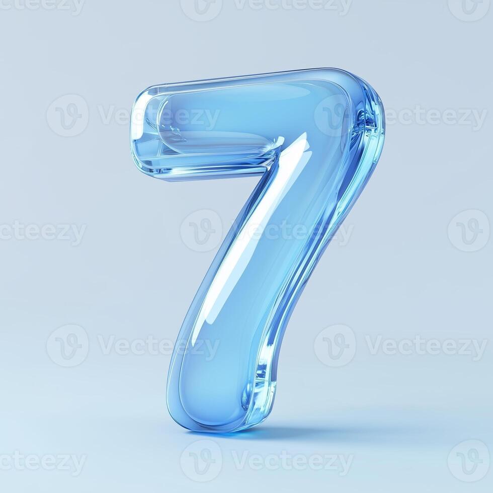 Stylized translucent number seven in blue on a light background with a glossy finish, ideal for design projects or numeric representations photo