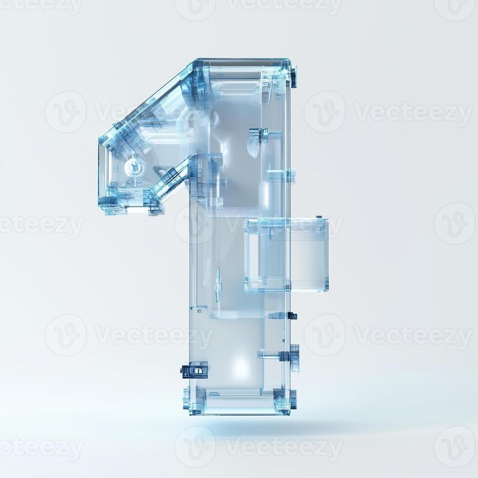 Translucent 3D number one sculpture on a light background showcasing modern design and innovation in digital art photo