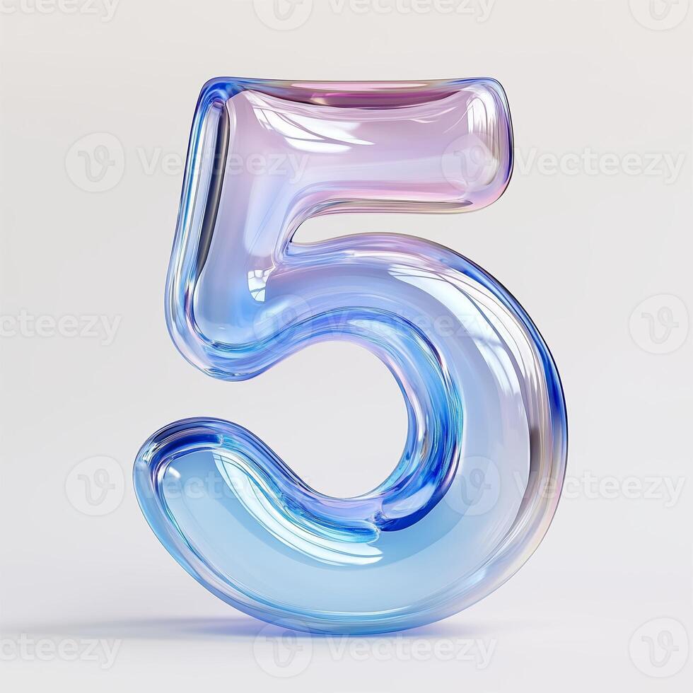 A vibrant glass number five in soft blue and pink hues set against a light background, emphasizing creativity and modern design photo