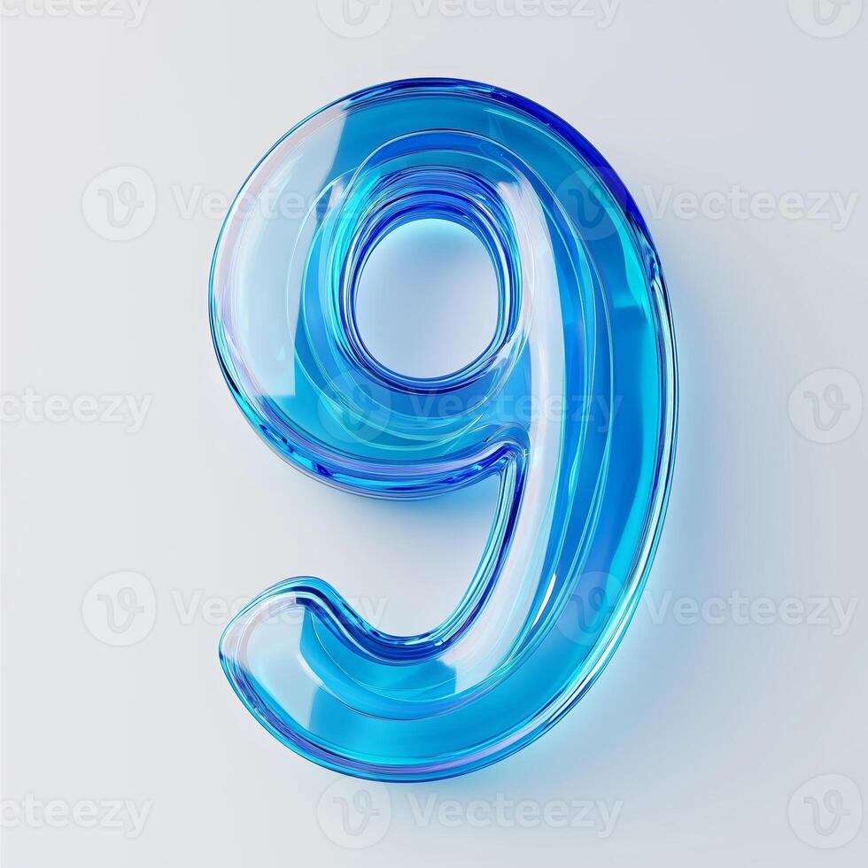 A translucent blue number nine displayed against a light background, showcasing its sleek and modern design photo