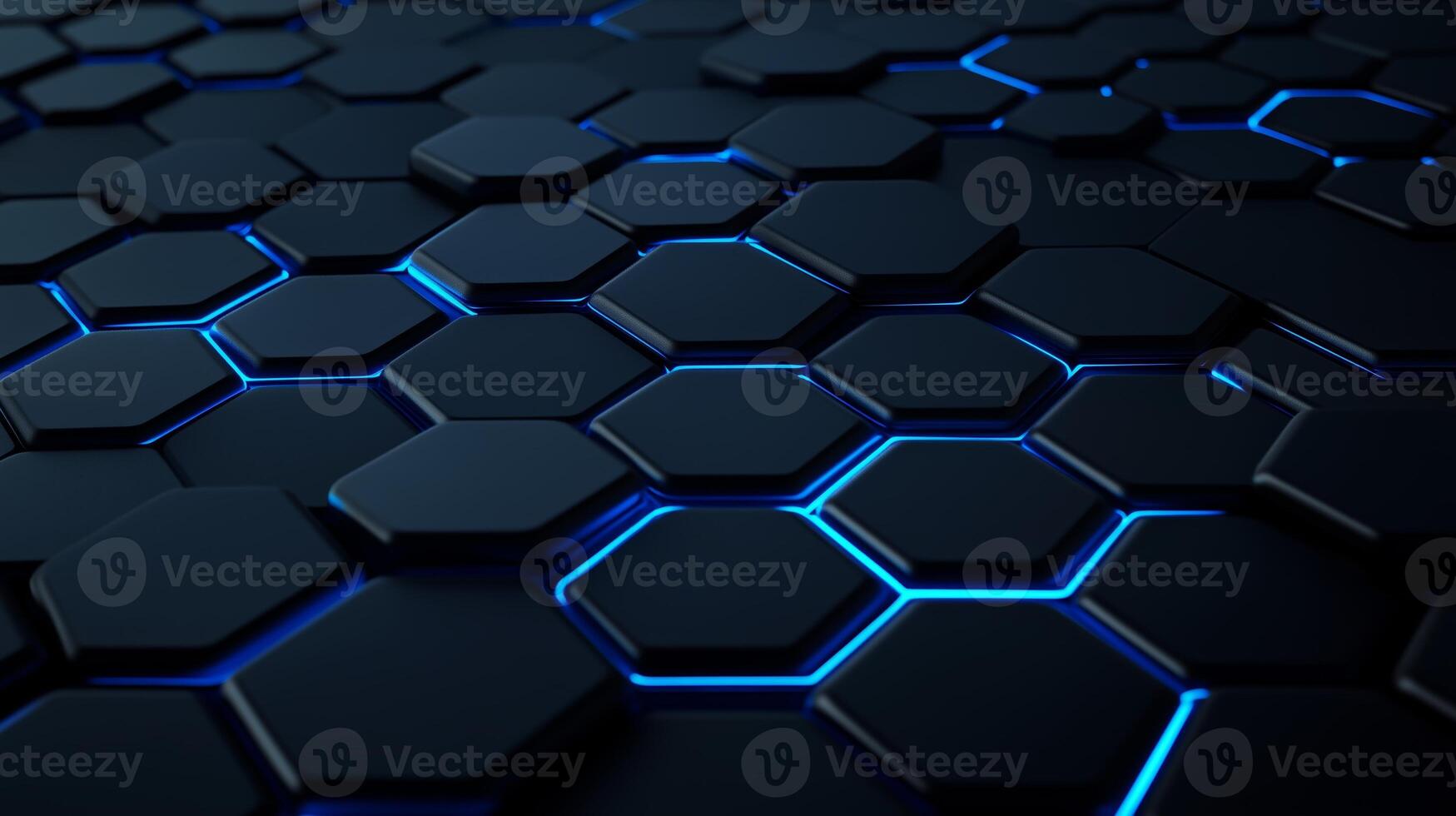 Abstract hexagonal pattern illuminated with blue light, creating a futuristic background design photo