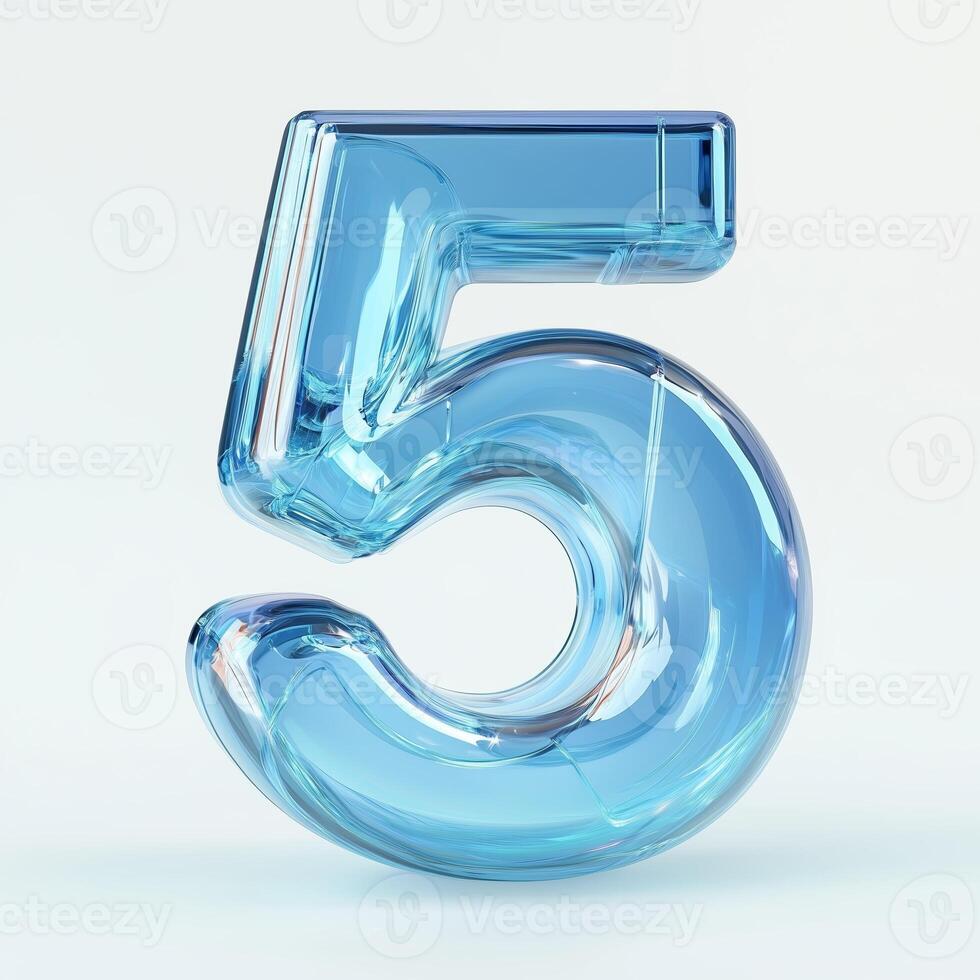 A translucent blue number five showcasing modern design with a minimalist aesthetic against a light background photo