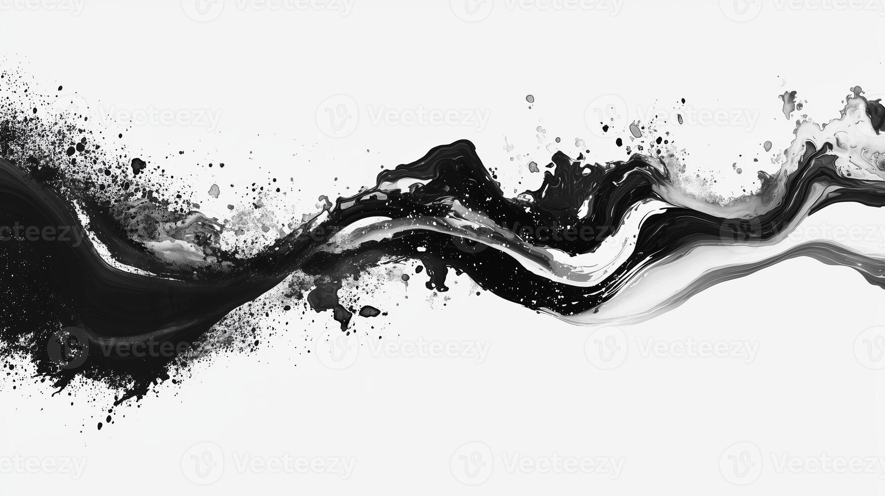 Abstract black and white fluid art with dynamic splashes and smooth waves created on a blank canvas photo