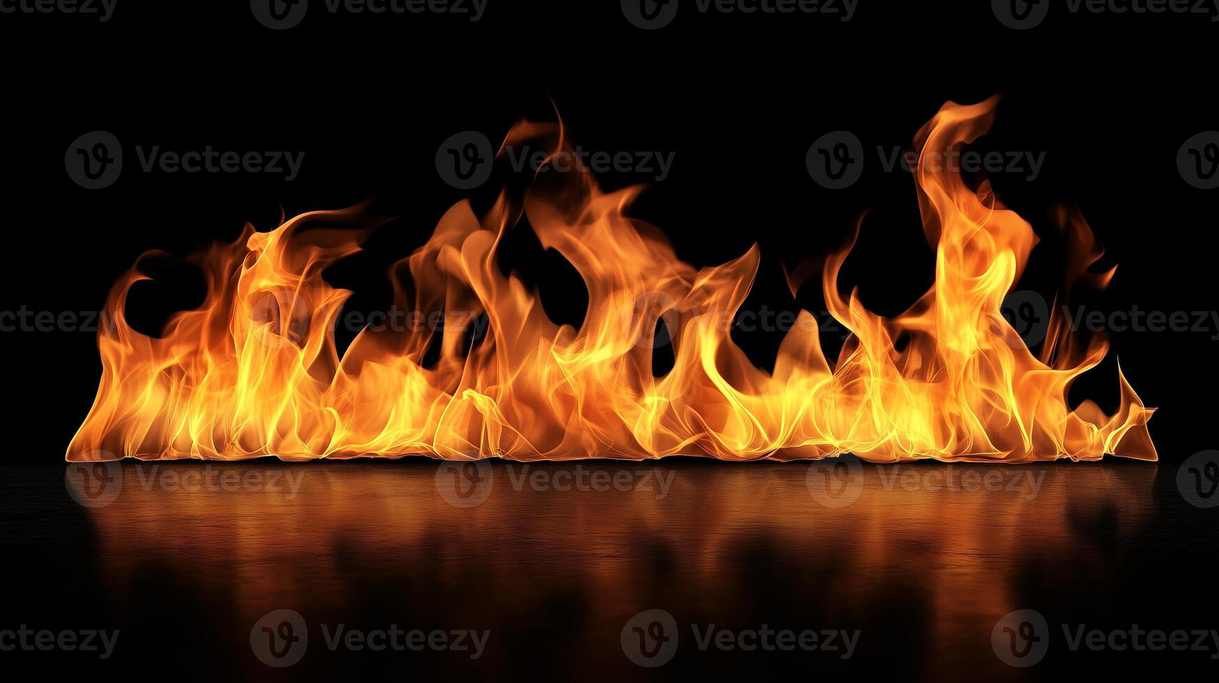 Vibrant flames dance gracefully against a black background, illuminating the space with warm colors and dynamic shapes photo
