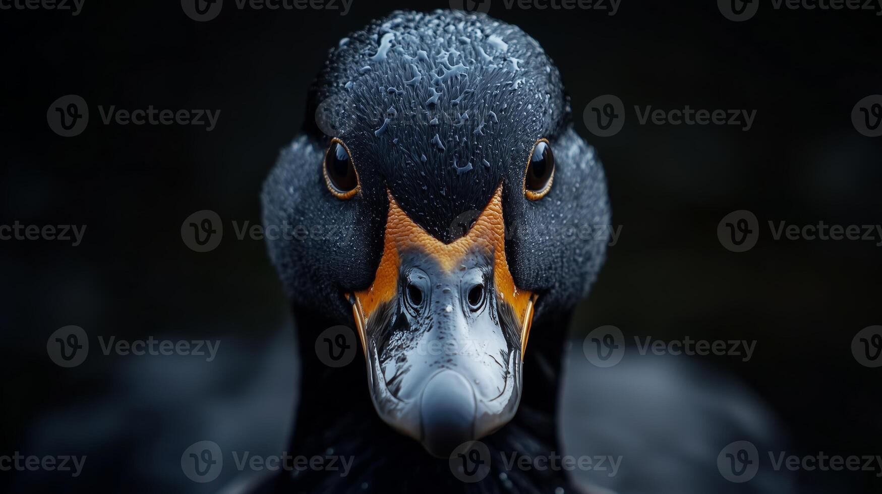 A close-up portrait of a cormorant displaying detailed features in a natural environment during early morning light photo