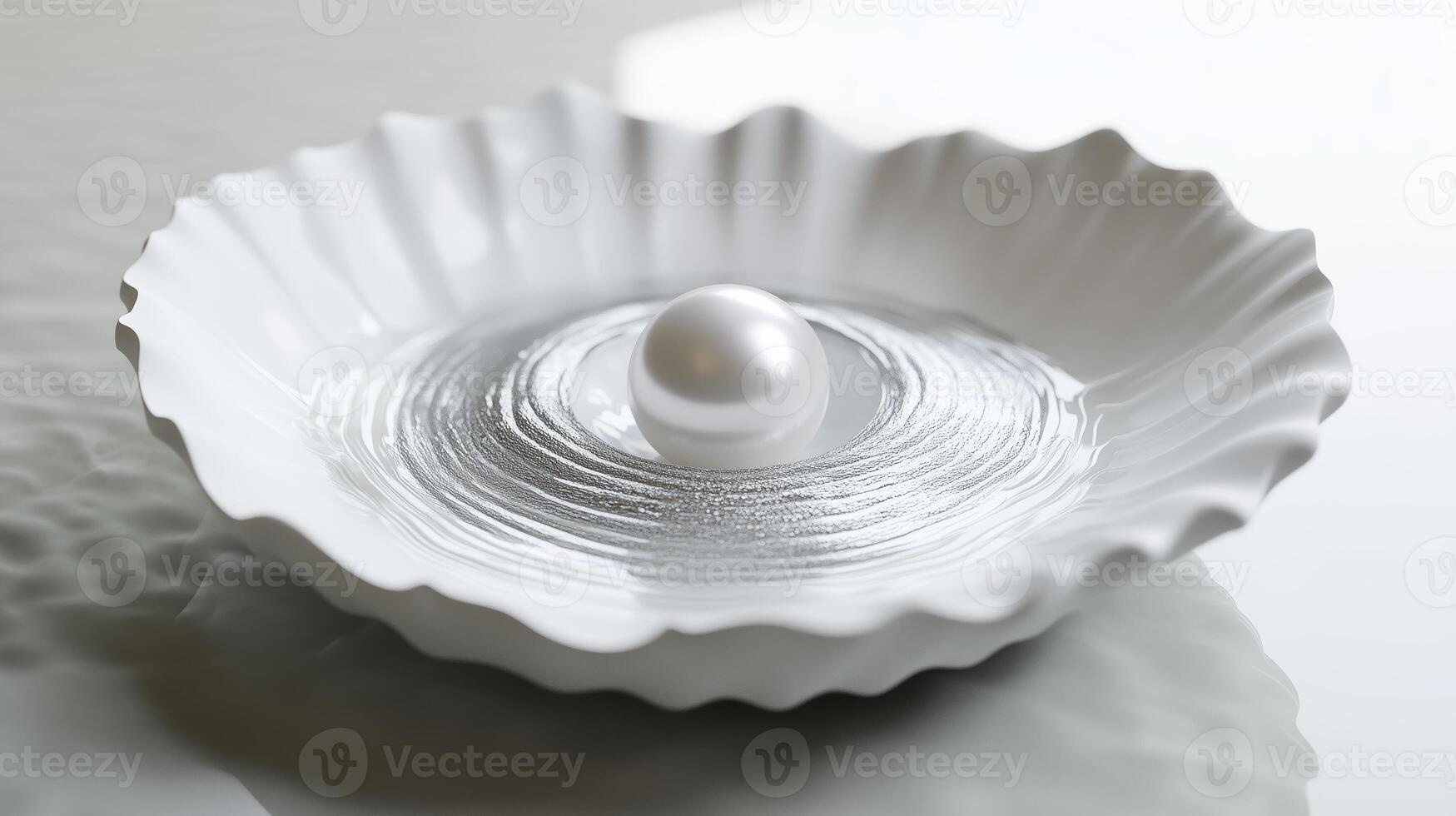 A beautifully crafted white shell dish holding a single lustrous pearl, showcasing elegance in design and simplicity in decor photo