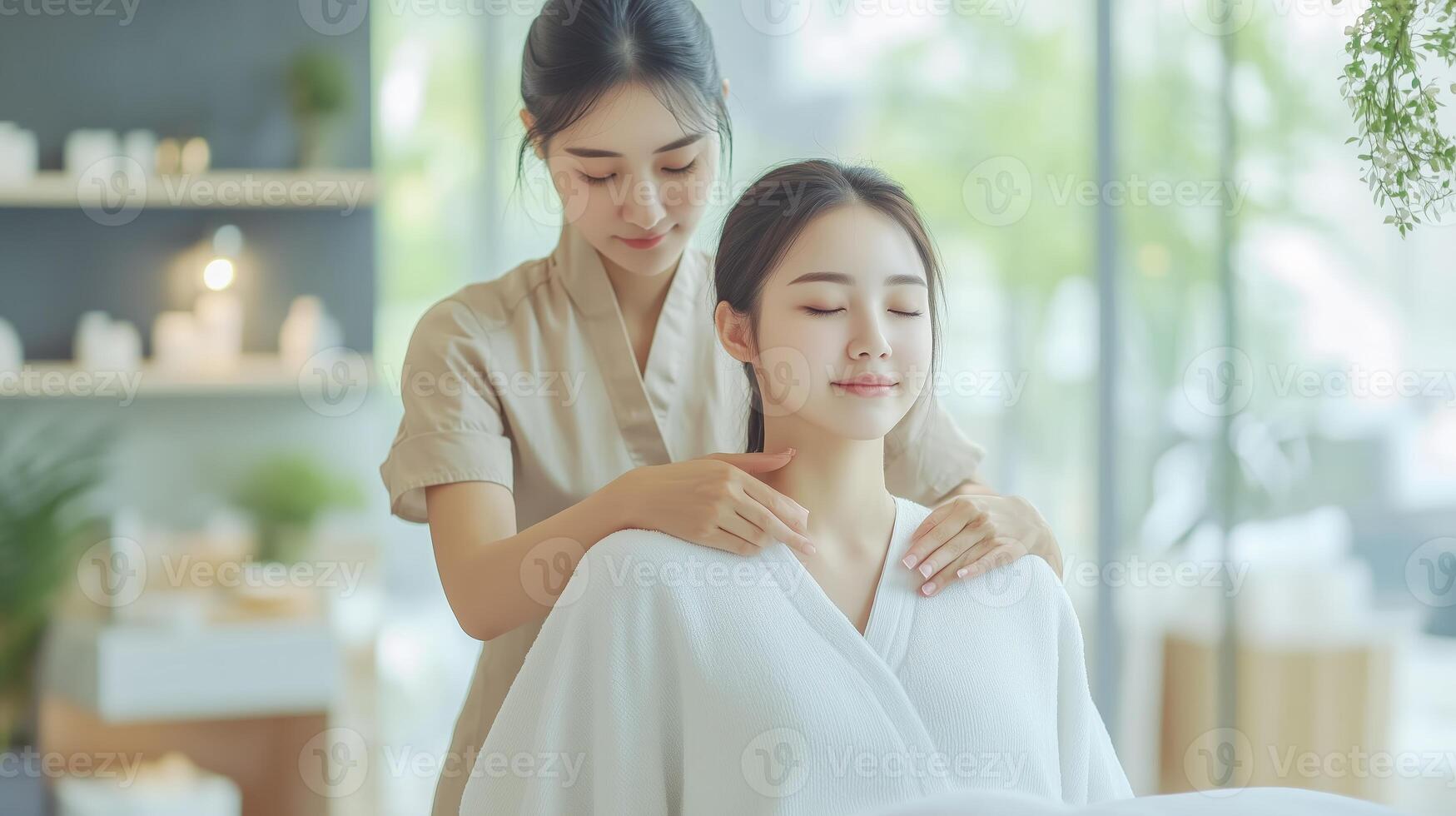 Relaxing massage session at a serene spa with a professional therapist and a client in a tranquil setting photo