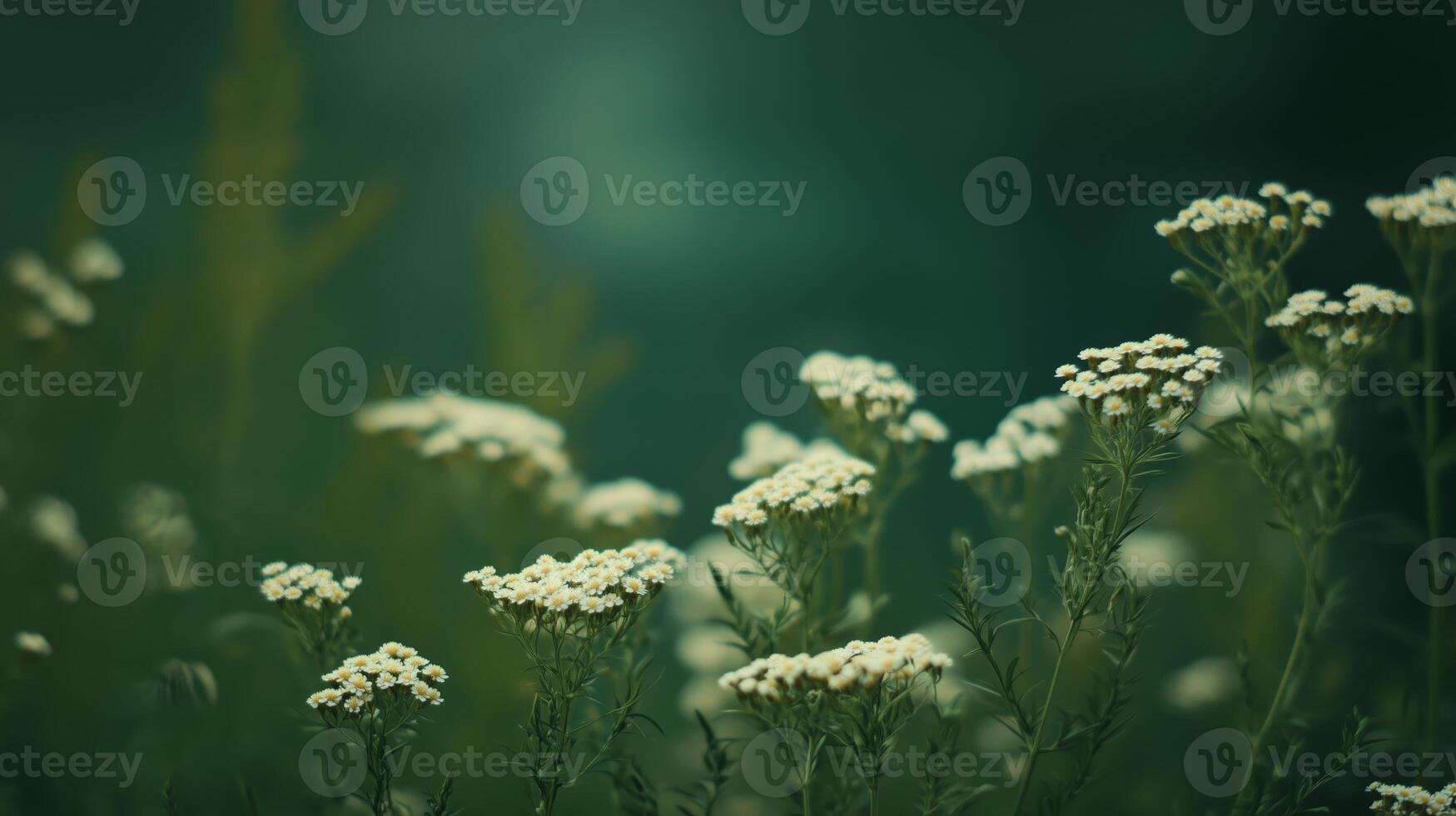 Delicate wildflowers bloom abundantly in a lush green meadow during the serene morning light photo
