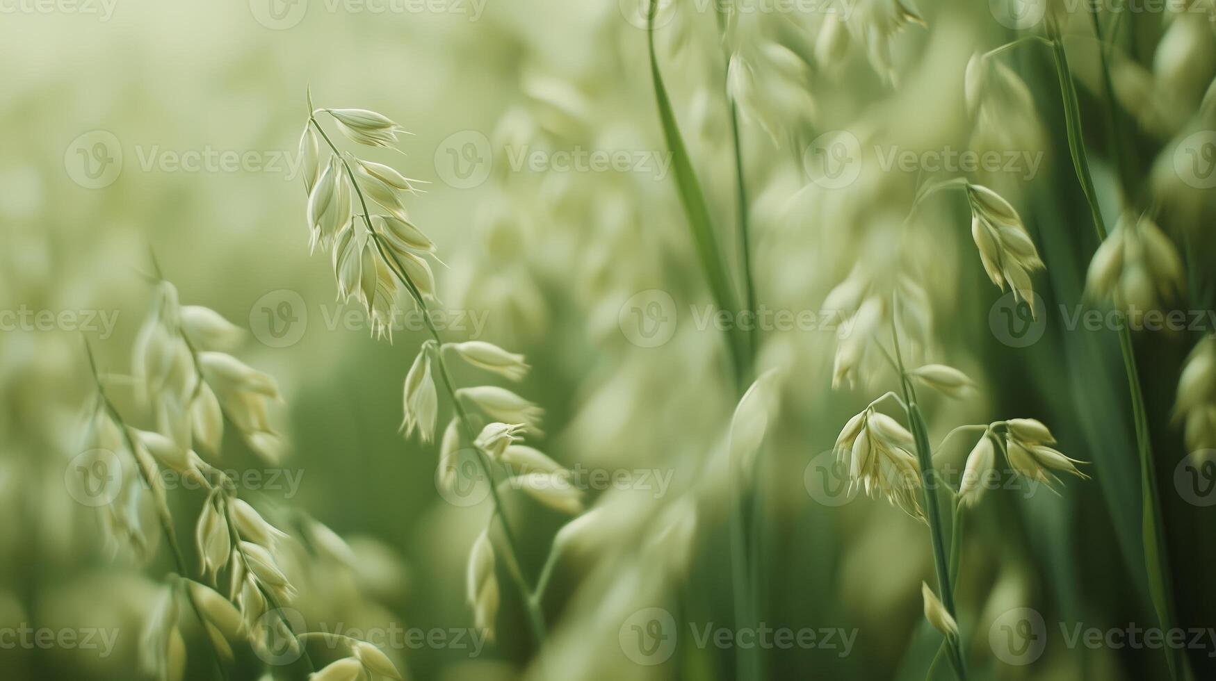 Close-up of green oat plants swaying gently in the breeze under soft, natural light during a peaceful afternoon photo