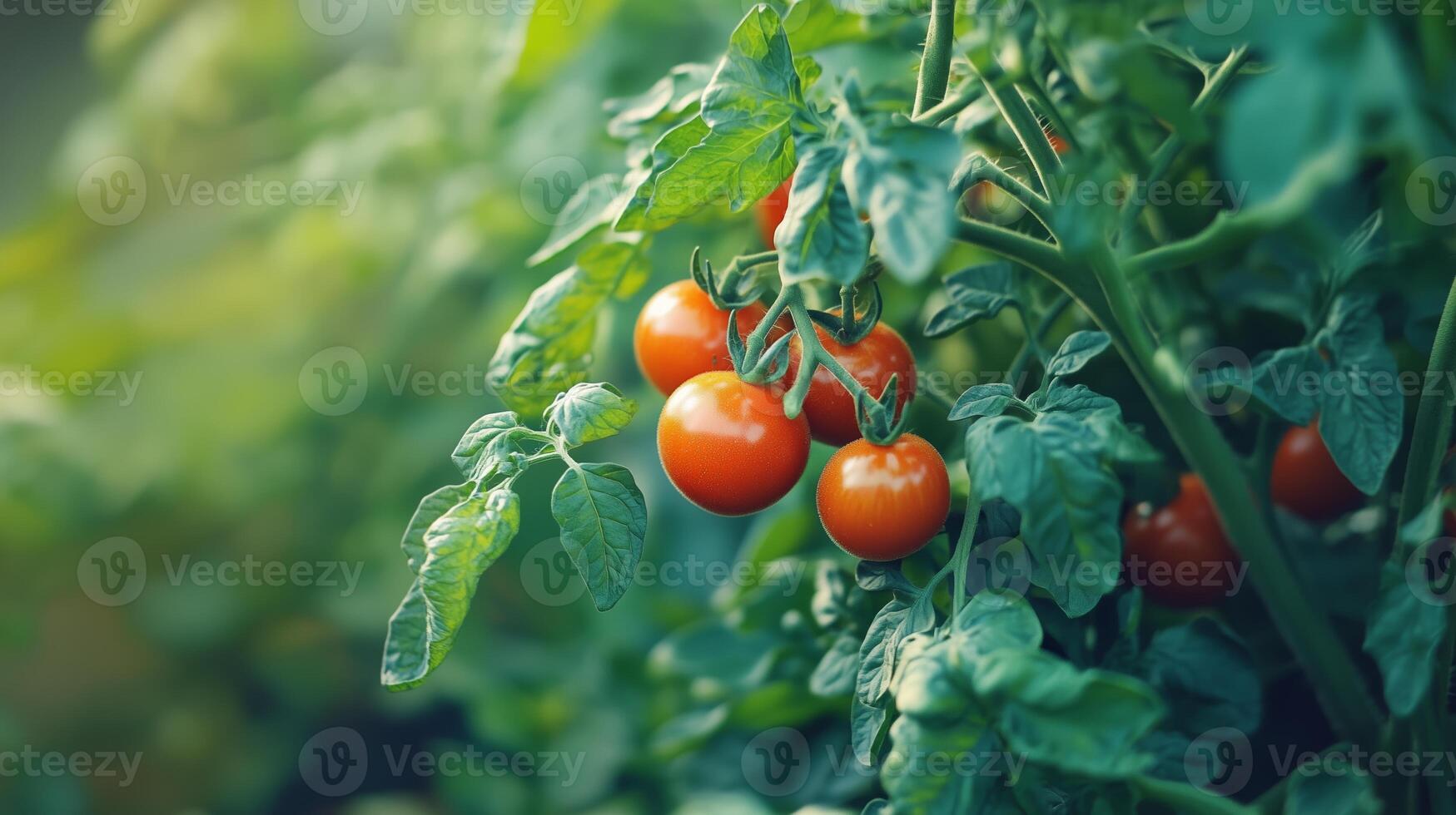 Vibrant cherry tomatoes ripening on the vine in a lush garden during the warm afternoon sun photo