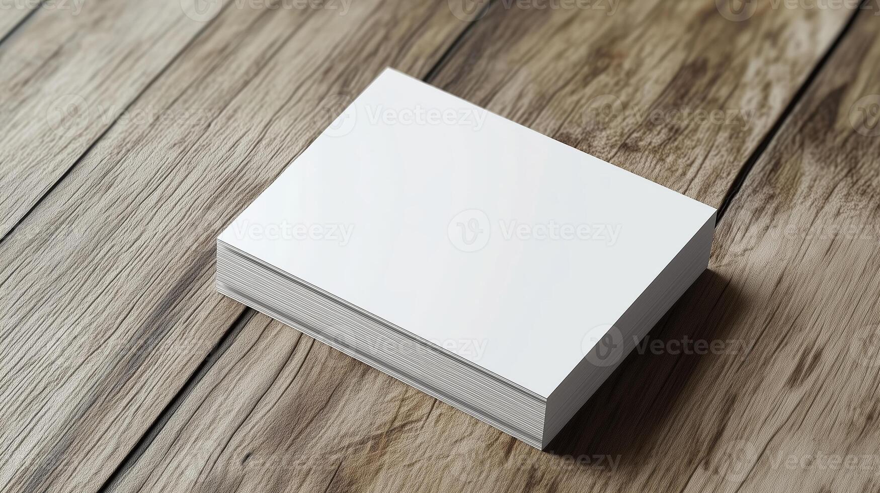 Blank business cards on a rustic wooden surface ready for customization and branding in a creative workspace photo