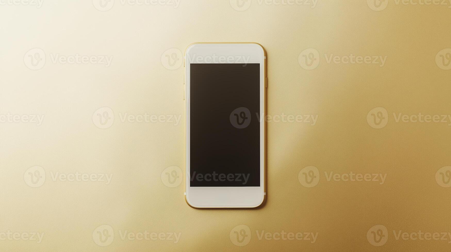 A modern smartphone placed on a gold background, showcasing its sleek design and minimalist aesthetic in an indoor setting photo