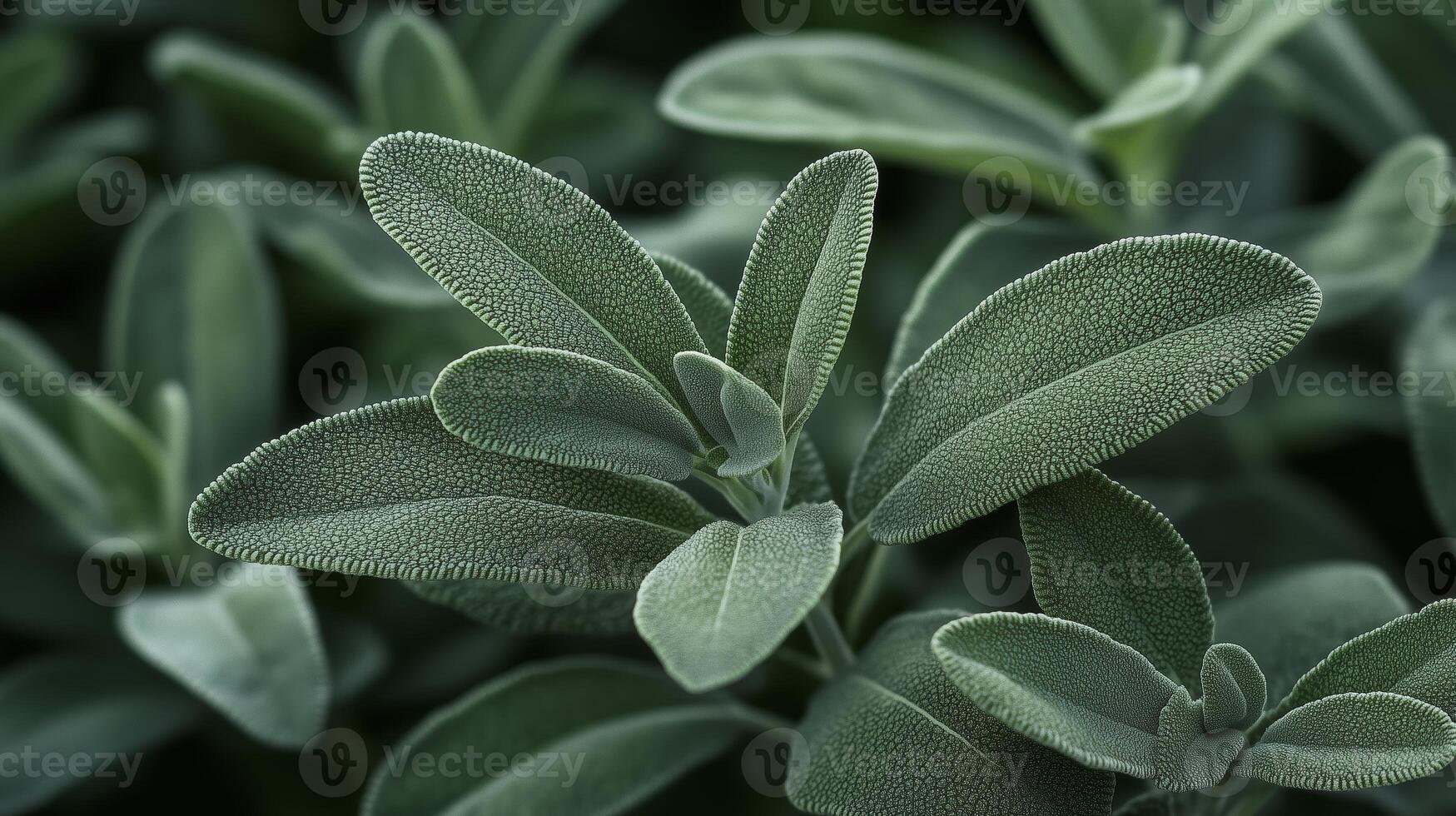 Close-up of fresh sage leaves thriving in a garden, showcasing their lush green texture and intricate details under natural light photo