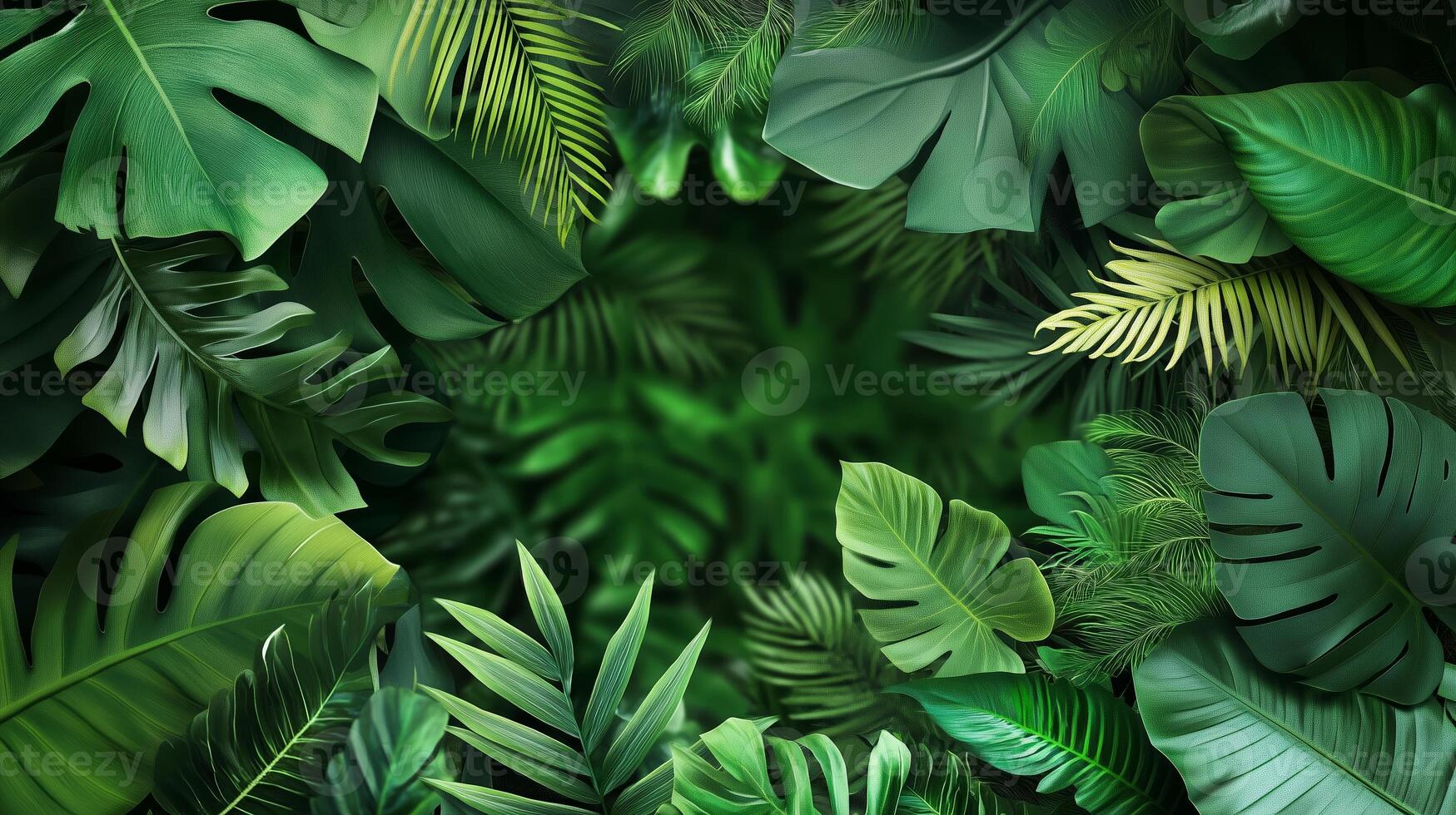 Lush green foliage creating a vibrant and dense tropical scene in a natural setting photo