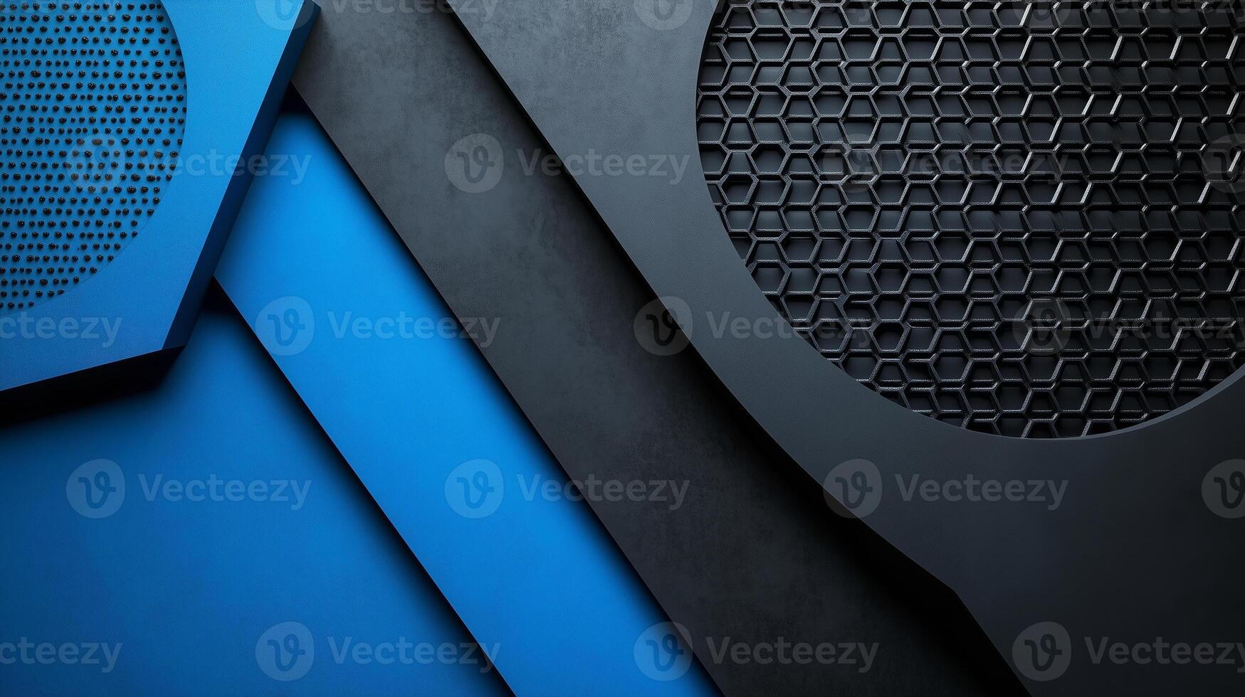 Textured geometric shapes in contrasting black and blue colors create a modern aesthetic with a focus on design and material photo