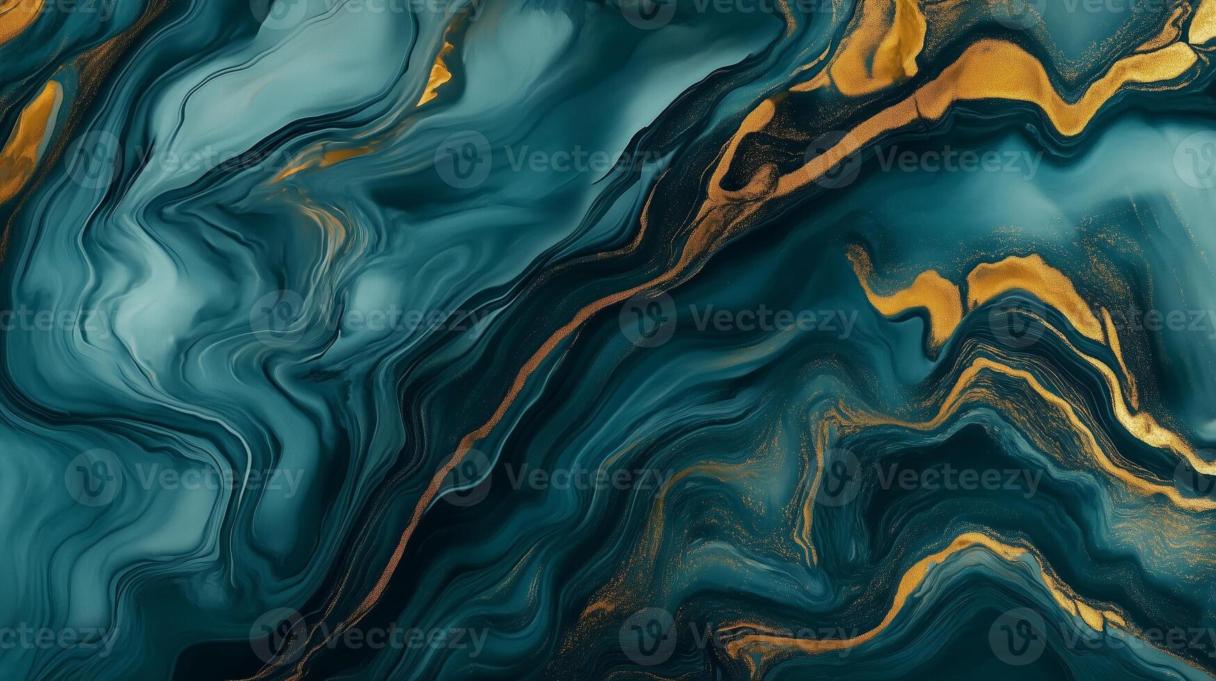 A vibrant abstract swirl of teal and gold colors creating dynamic patterns reminiscent of flowing water and natural textures photo