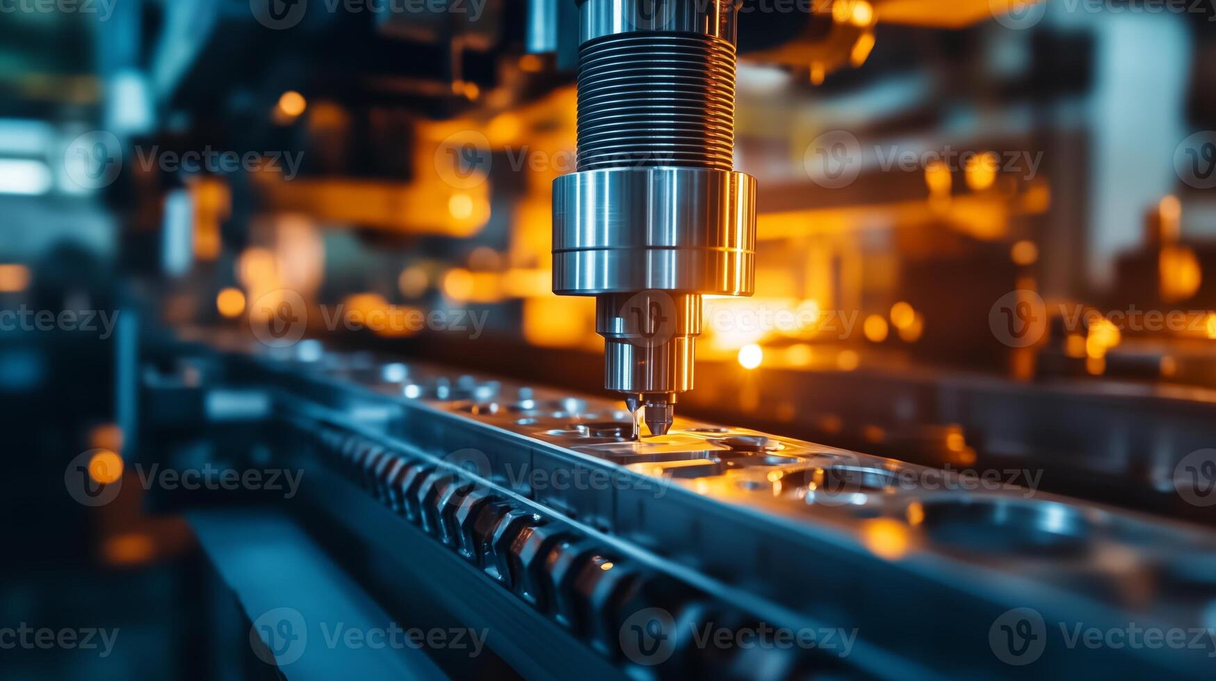 Advanced manufacturing process in an industrial facility with precision machinery operating at dusk photo