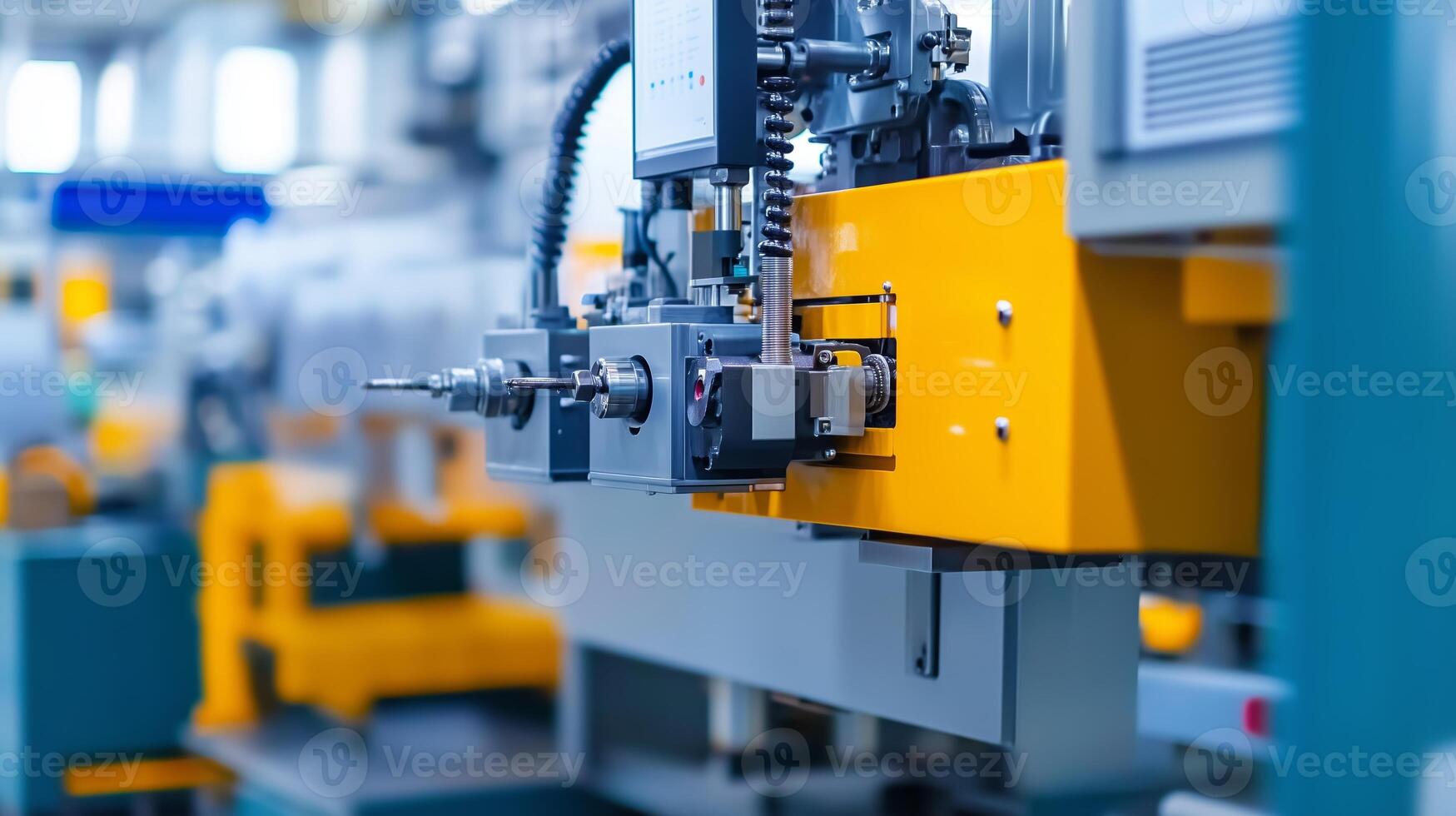 Advanced manufacturing machinery in a factory workshop showcasing intricate components and assembly processes during daylight hours photo