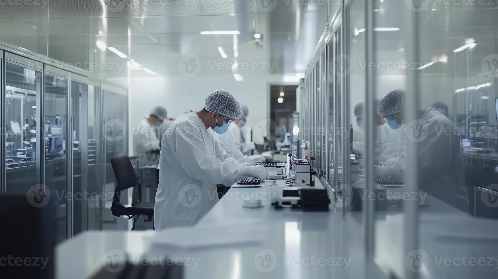 Scientists conduct research in a modern laboratory equipped with advanced technology during daytime photo