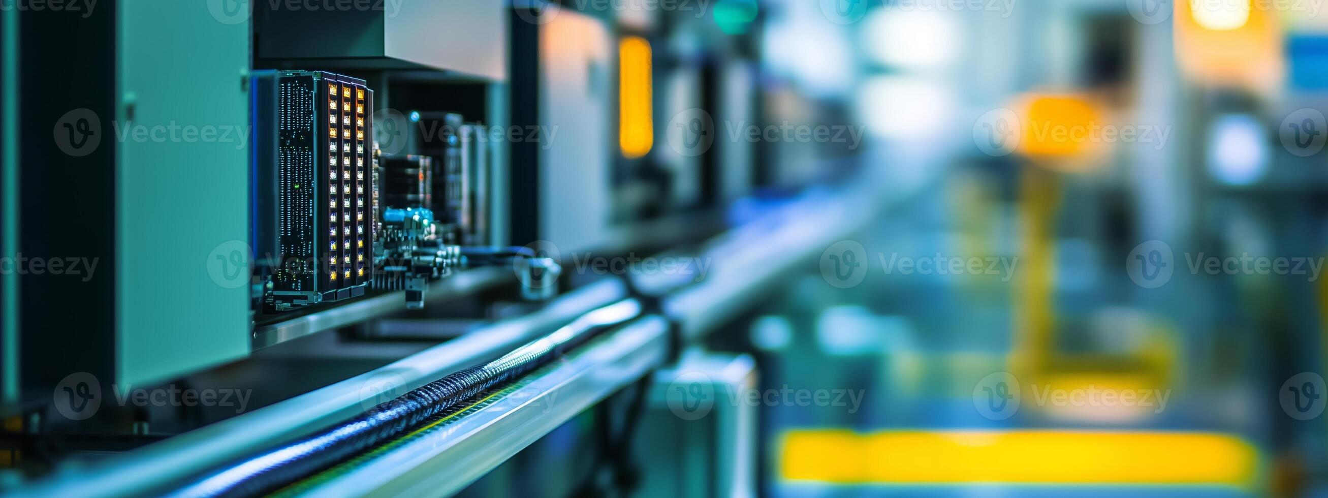 Detailed view of industrial machinery components in a modern factory during daylight hours showcasing advanced technology in operation photo