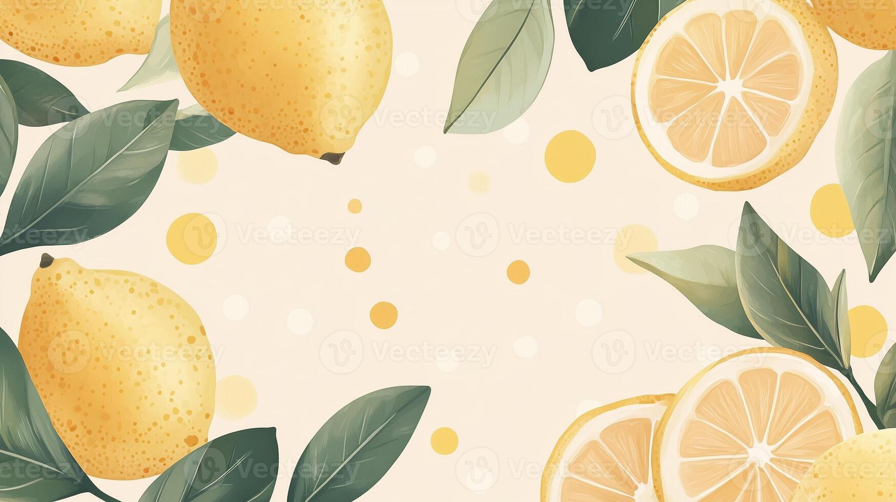Lemon illustration featuring vibrant fruits and leaves on a soft background with a playful design for a fresh, fruity look photo