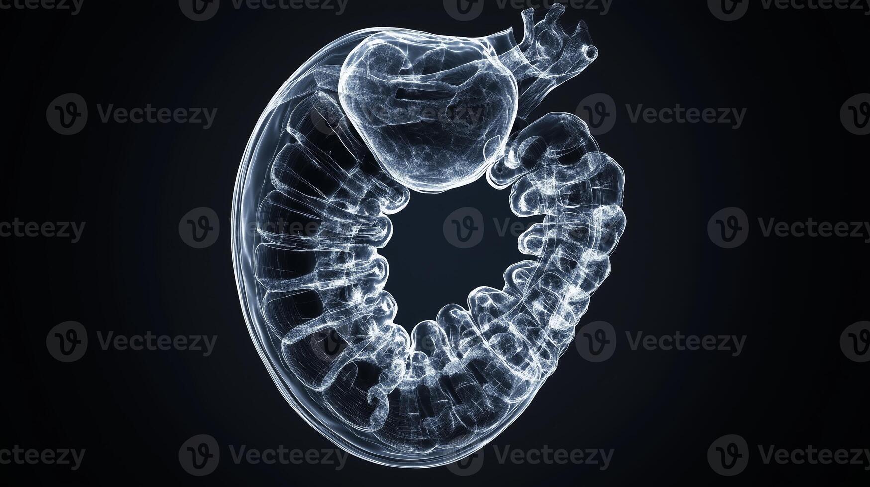 Anatomical rendering of a human heart and digestive system highlighting their intricate structure and connection photo