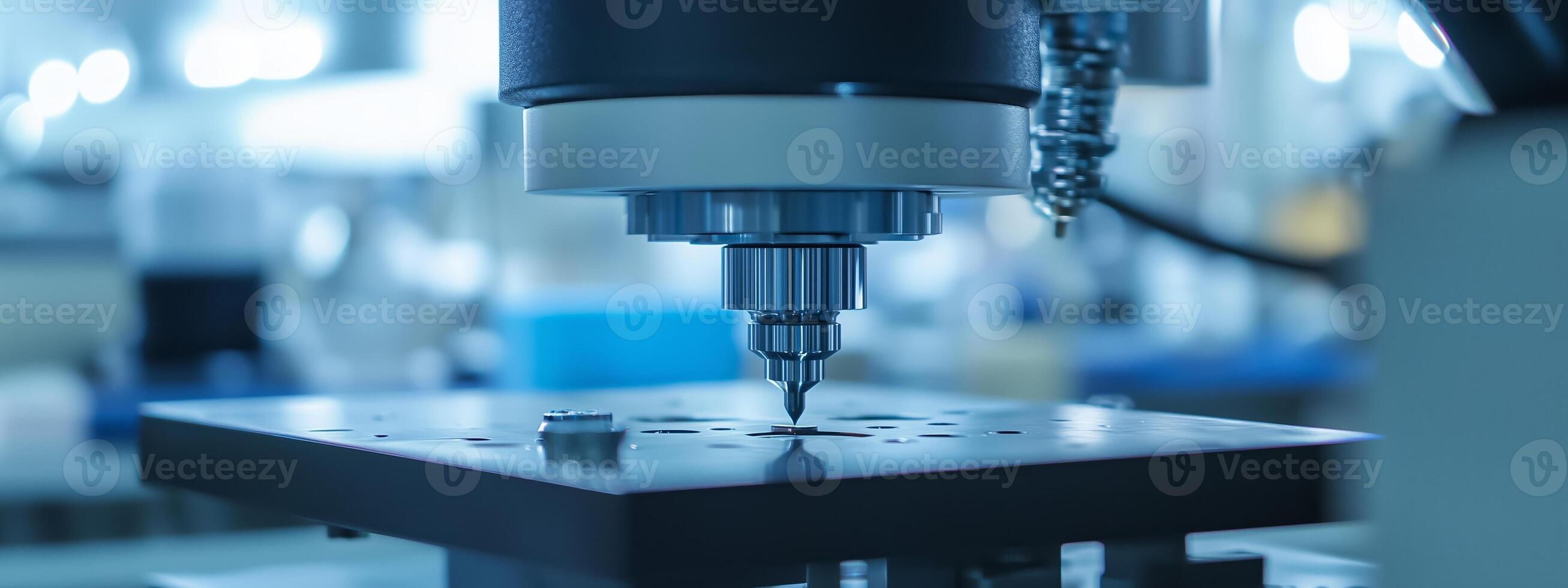 Precision machining of metal components in a high-tech manufacturing facility during daylight hours photo