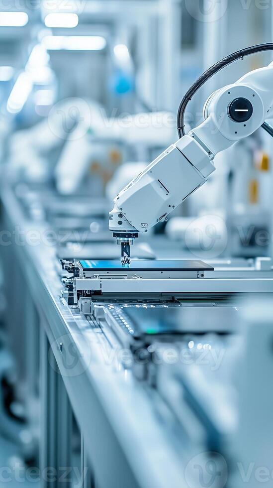 Precision robotics in a modern manufacturing facility performing assembly tasks with automated machinery photo
