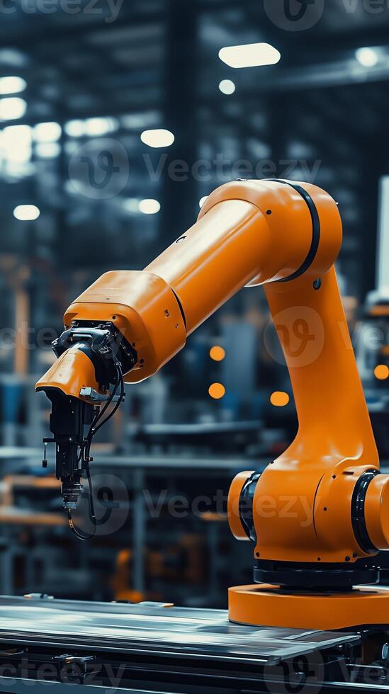 Robotic arm at work in a manufacturing facility showcasing automation technology during industrial operations photo