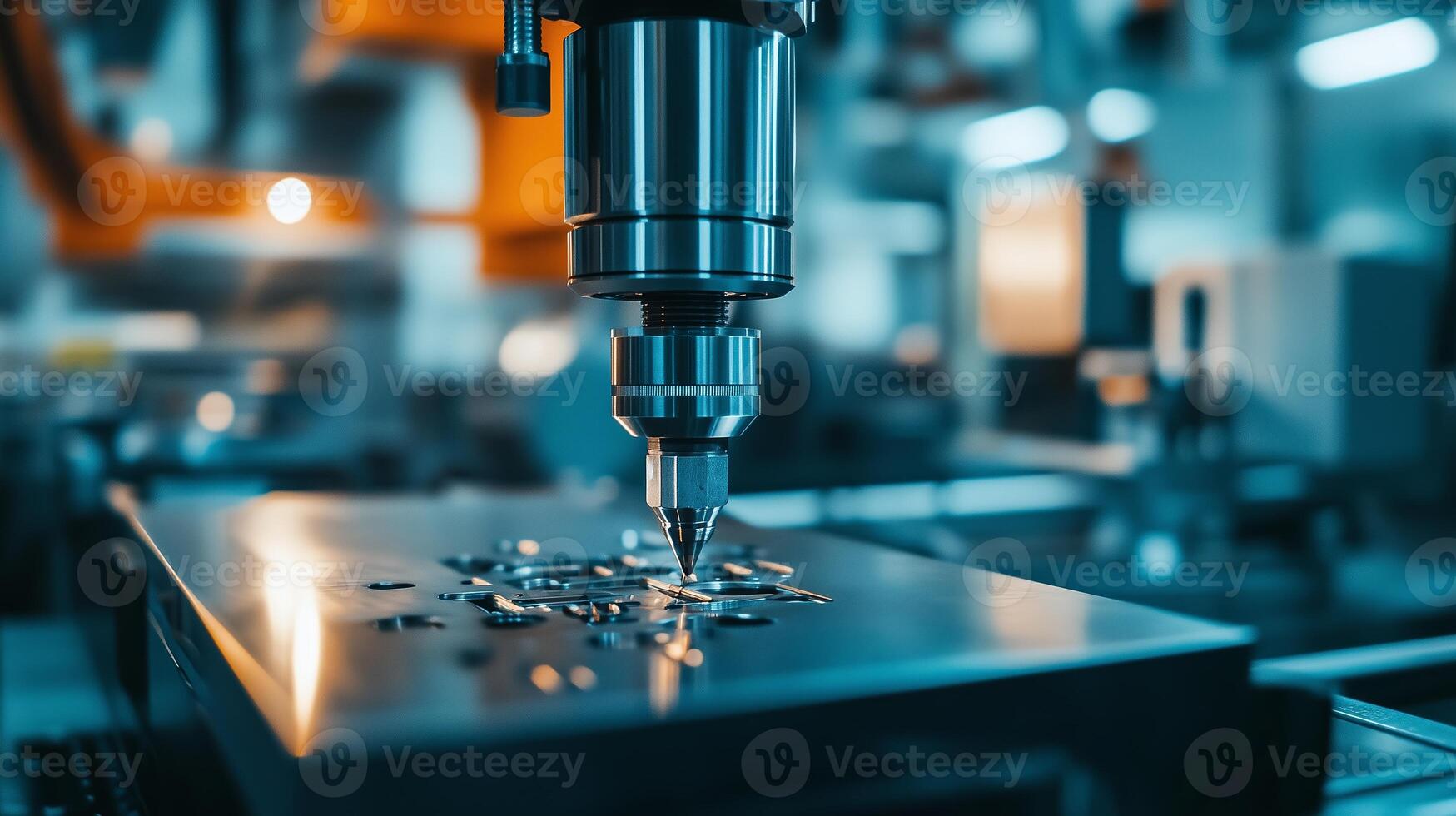 Advanced CNC machining process performing precise metal cutting in a modern manufacturing facility photo