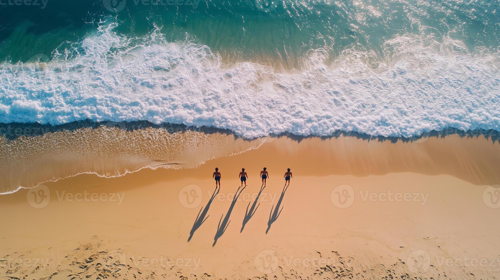 Friends walking along the sandy beach at sunset, enjoying the ocean waves and creating lasting memories together photo