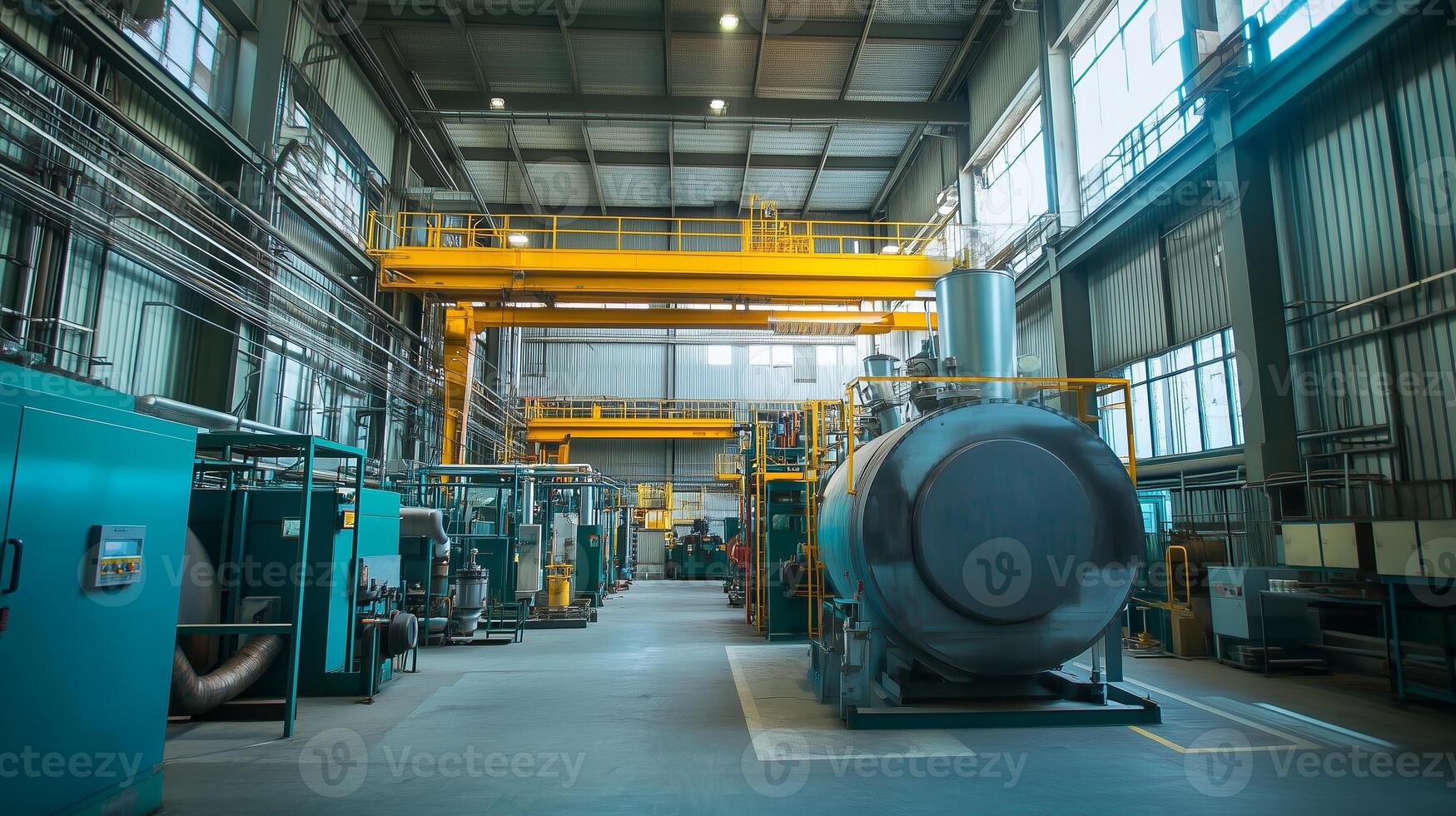 Industrial facility featuring machinery and equipment in a well-lit manufacturing space during daylight hours photo