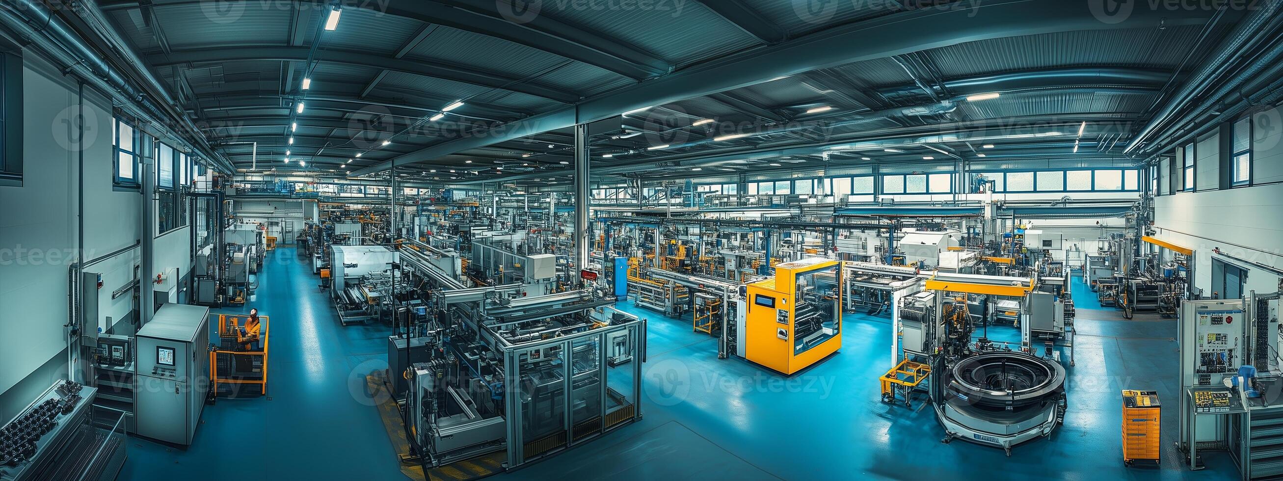 Aerial view of a large manufacturing facility showcasing advanced machinery and a well-organized production area photo