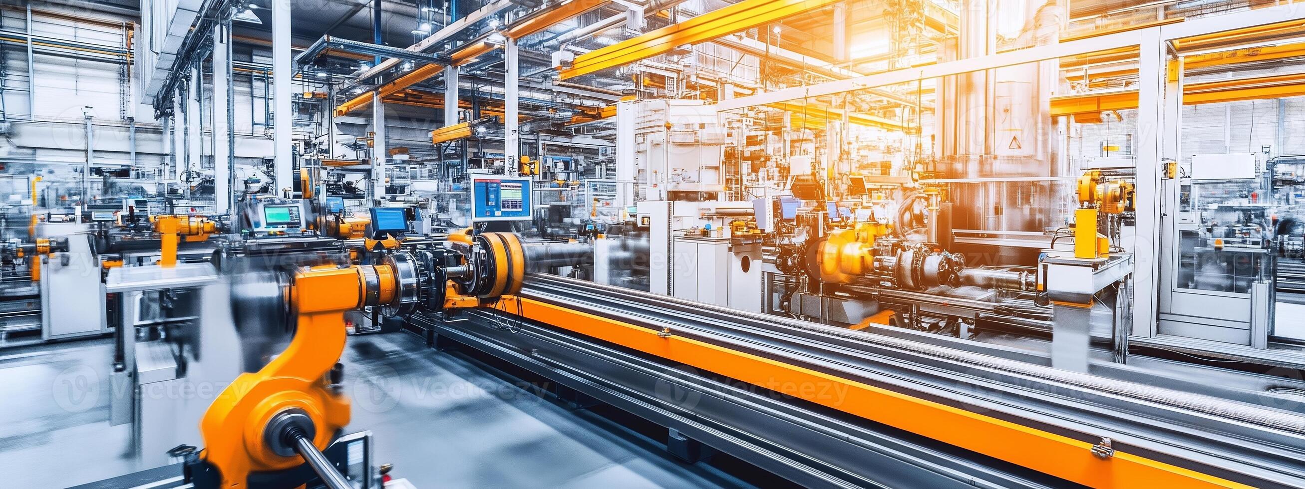 High-tech manufacturing facility with robotic arms and advanced machinery during daylight operations photo