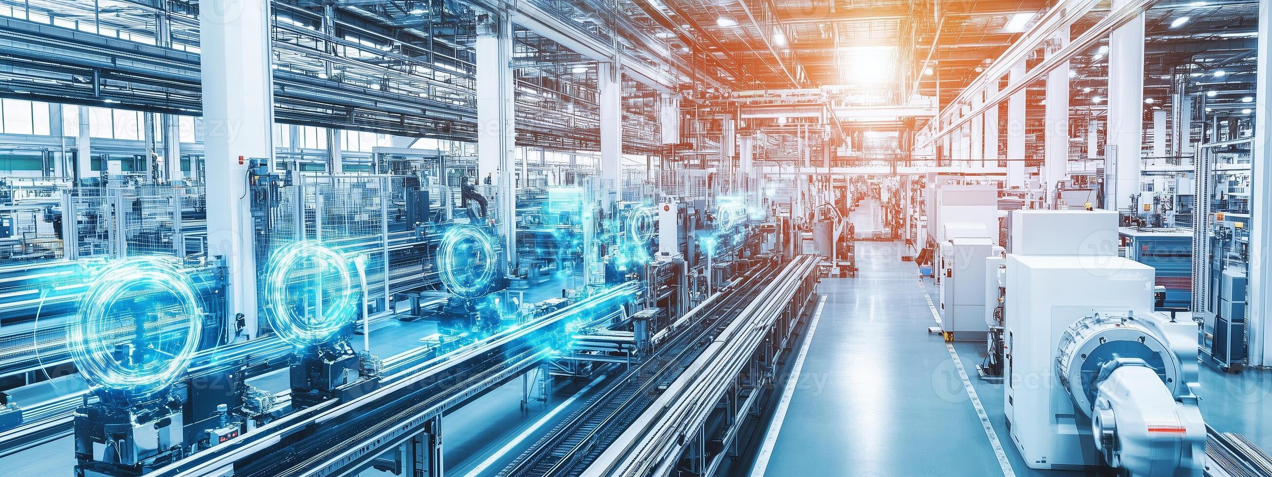 Modern industrial automation process showcasing machinery and technology in a manufacturing facility during daytime hours photo