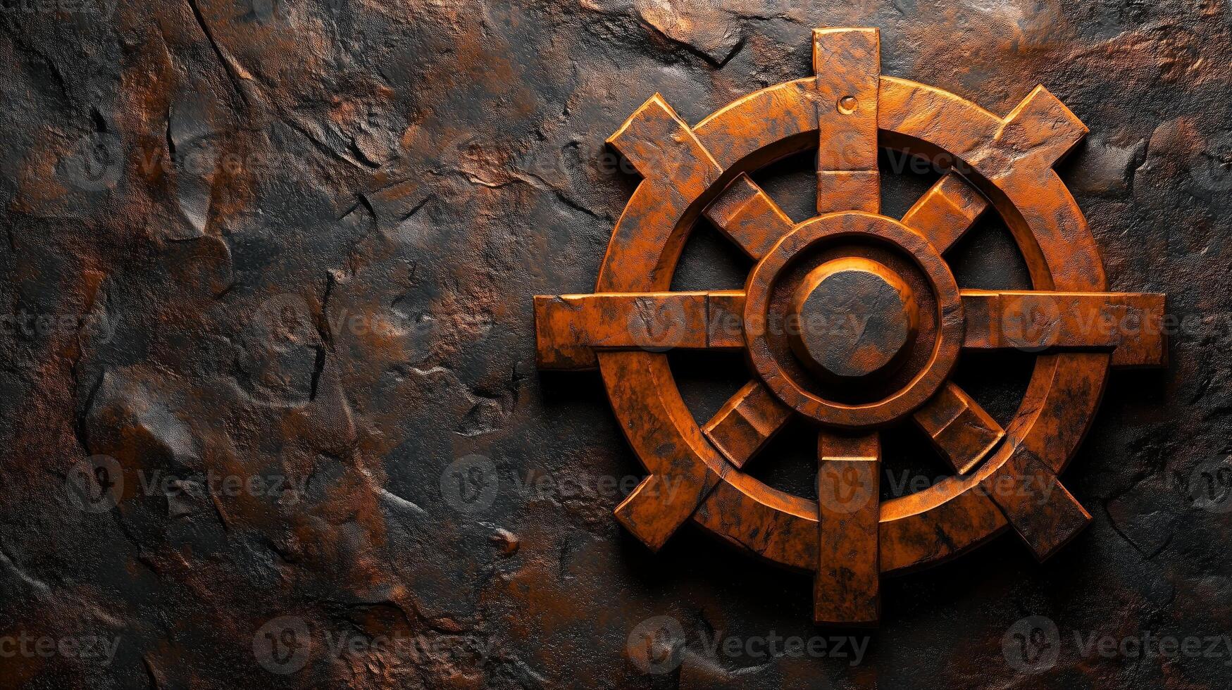 Rustic gear emblem on a textured background showcasing industrial design elements and craftsmanship in a creative setting photo