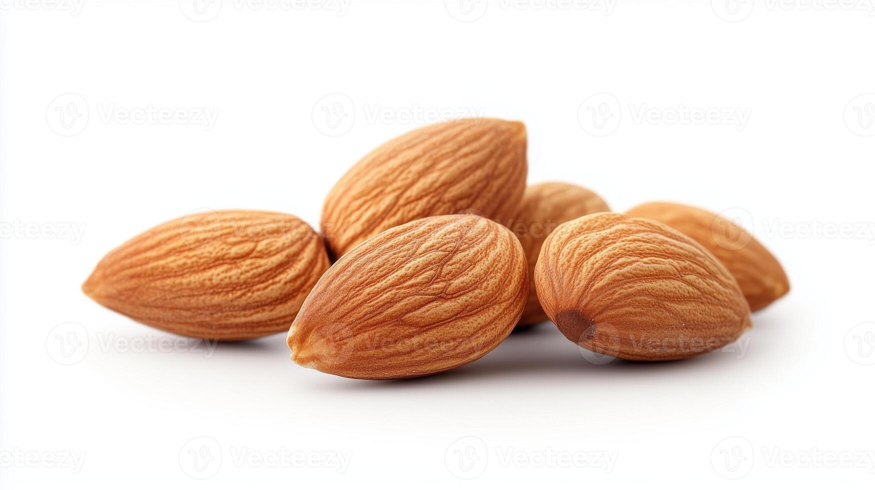 Fresh raw almonds arranged neatly on a white surface, showcasing their natural texture and color, perfect for healthy snacking or culinary uses photo