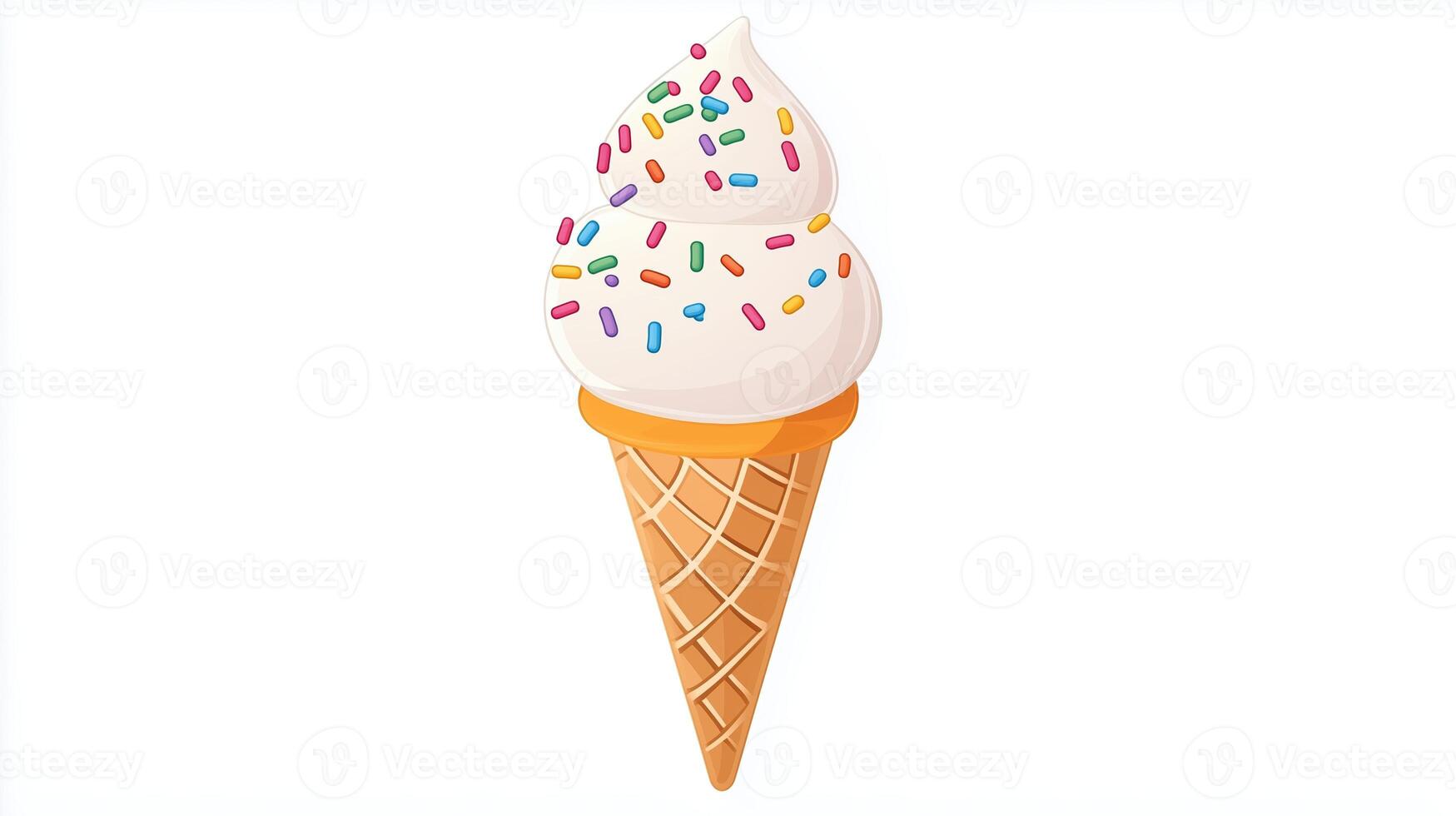 A delicious ice cream cone topped with colorful sprinkles against a plain background, perfect for summer treats and desserts photo