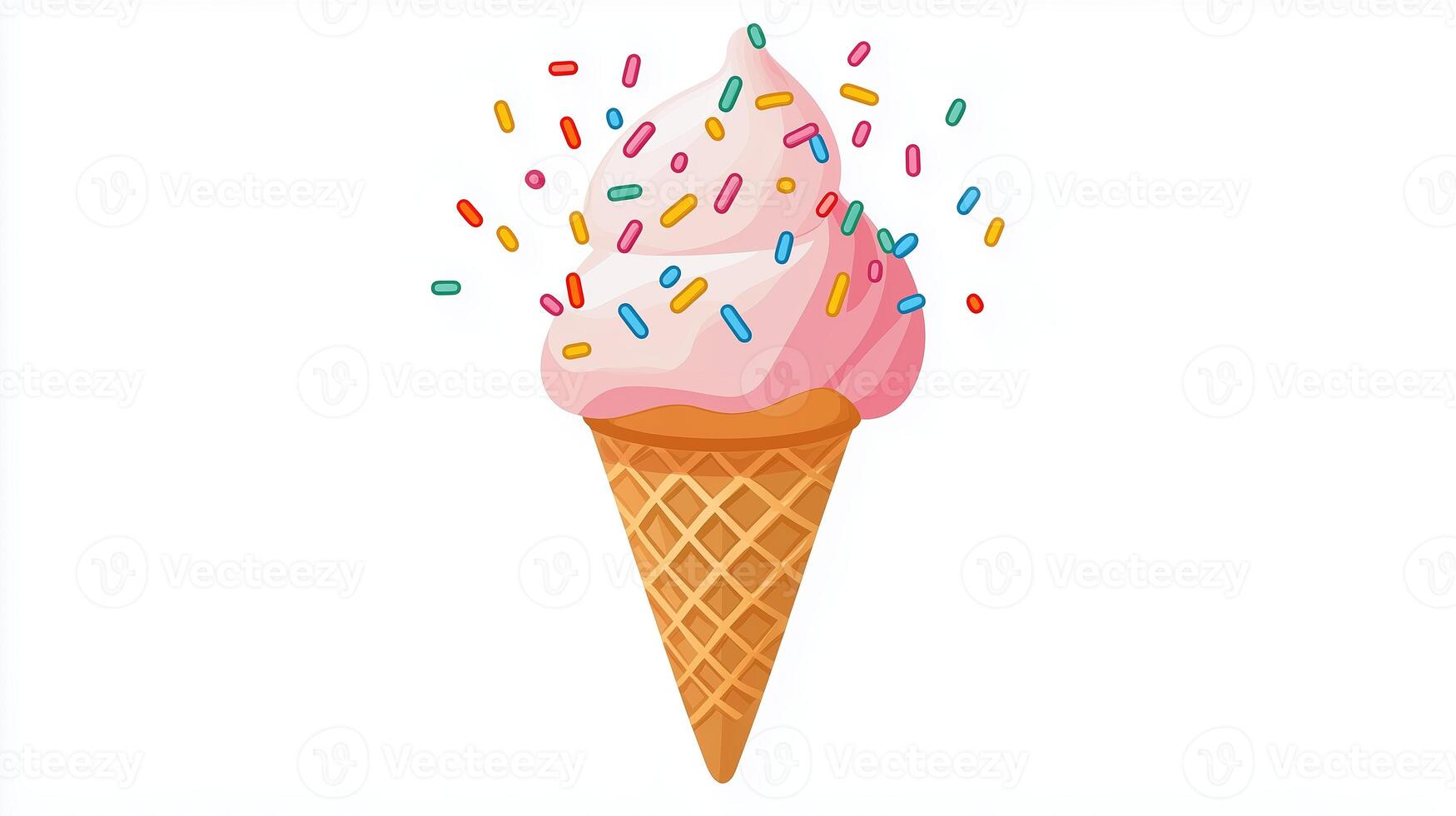 Colorful ice cream cone topped with sprinkles in a whimsical design typical of a summer treat for a hot day photo