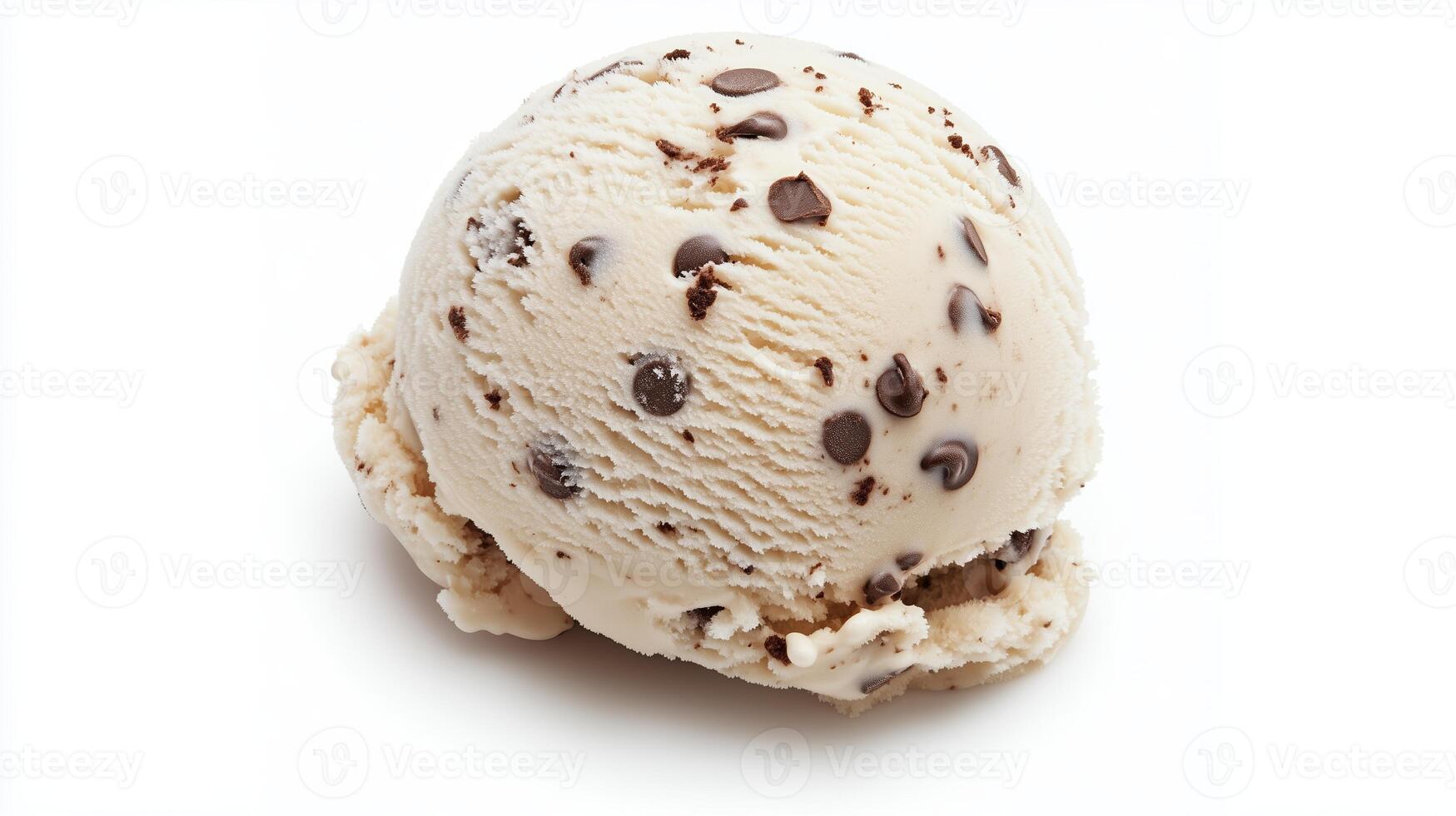 Creamy chocolate chip ice cream scoop served on a plain white background with a soft texture and rich flavor photo