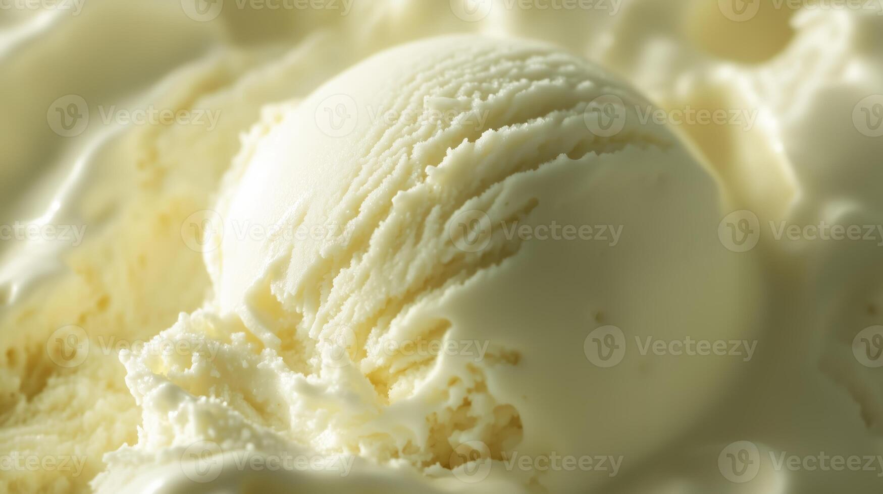 Creamy vanilla ice cream scoop on a bed of soft dessert, served in a bowl during a sunny afternoon photo
