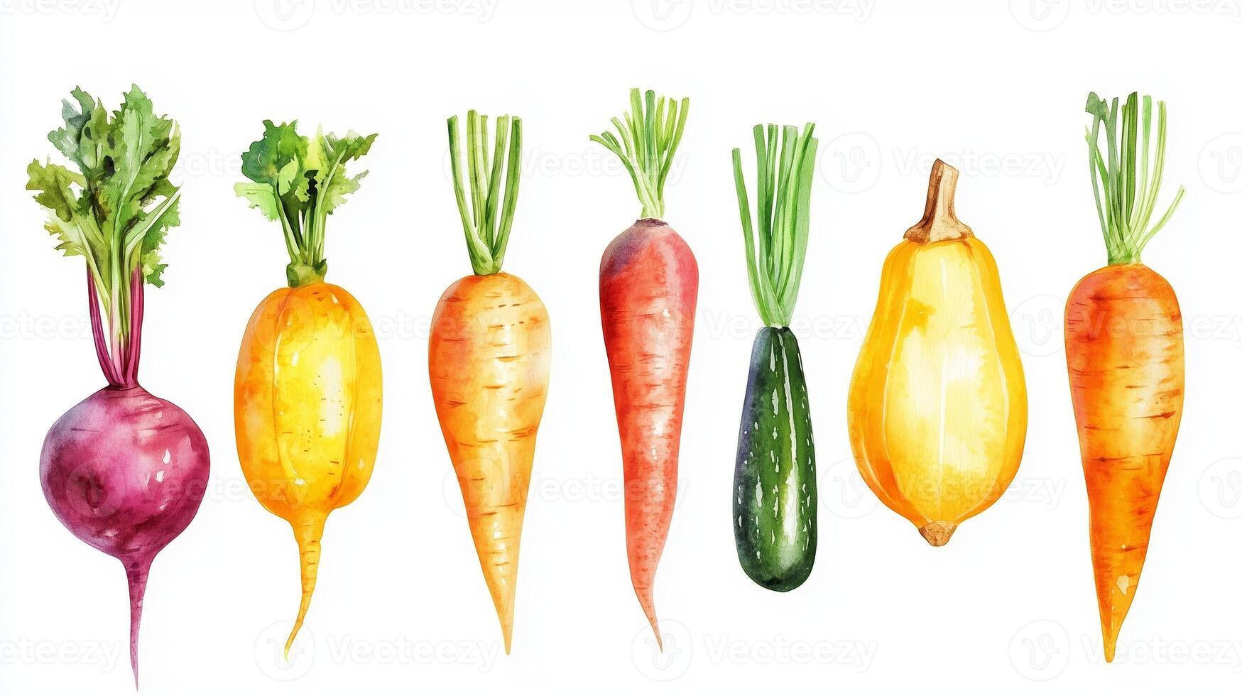 Colorful assortment of fresh vegetables on a white background showcasing their natural shapes and vibrant hues photo