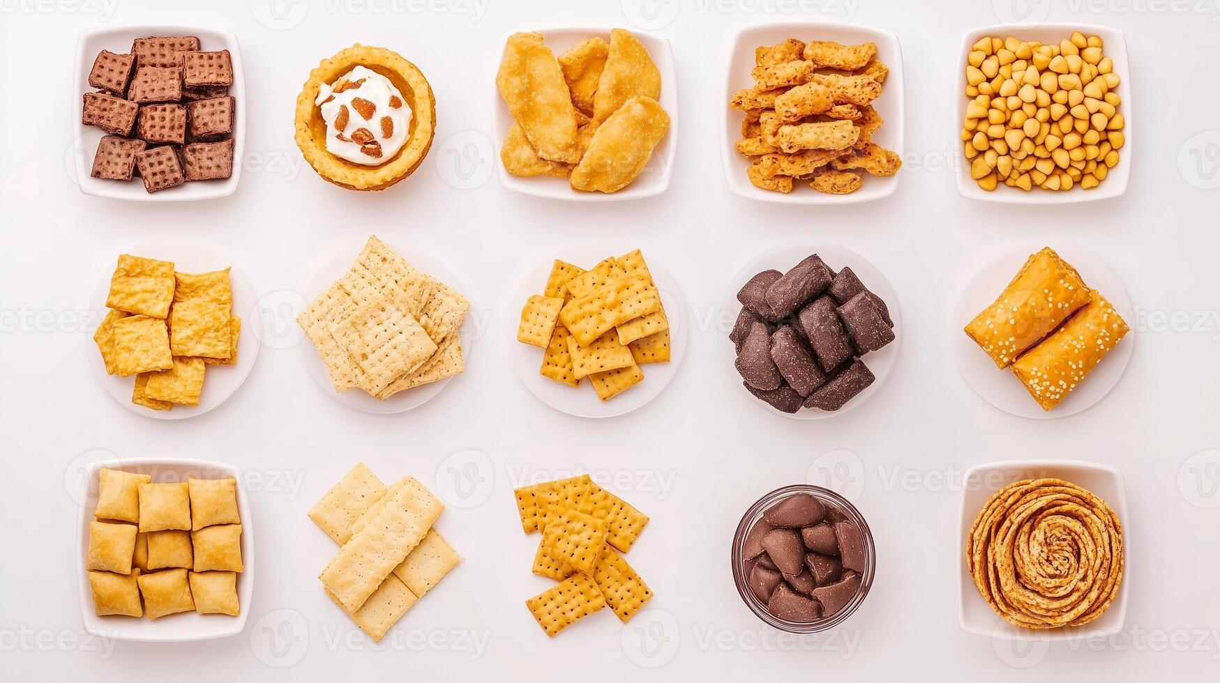 A delightful assortment of snacks including cookies, crackers, and pastries arranged neatly on white plates for a gathering photo