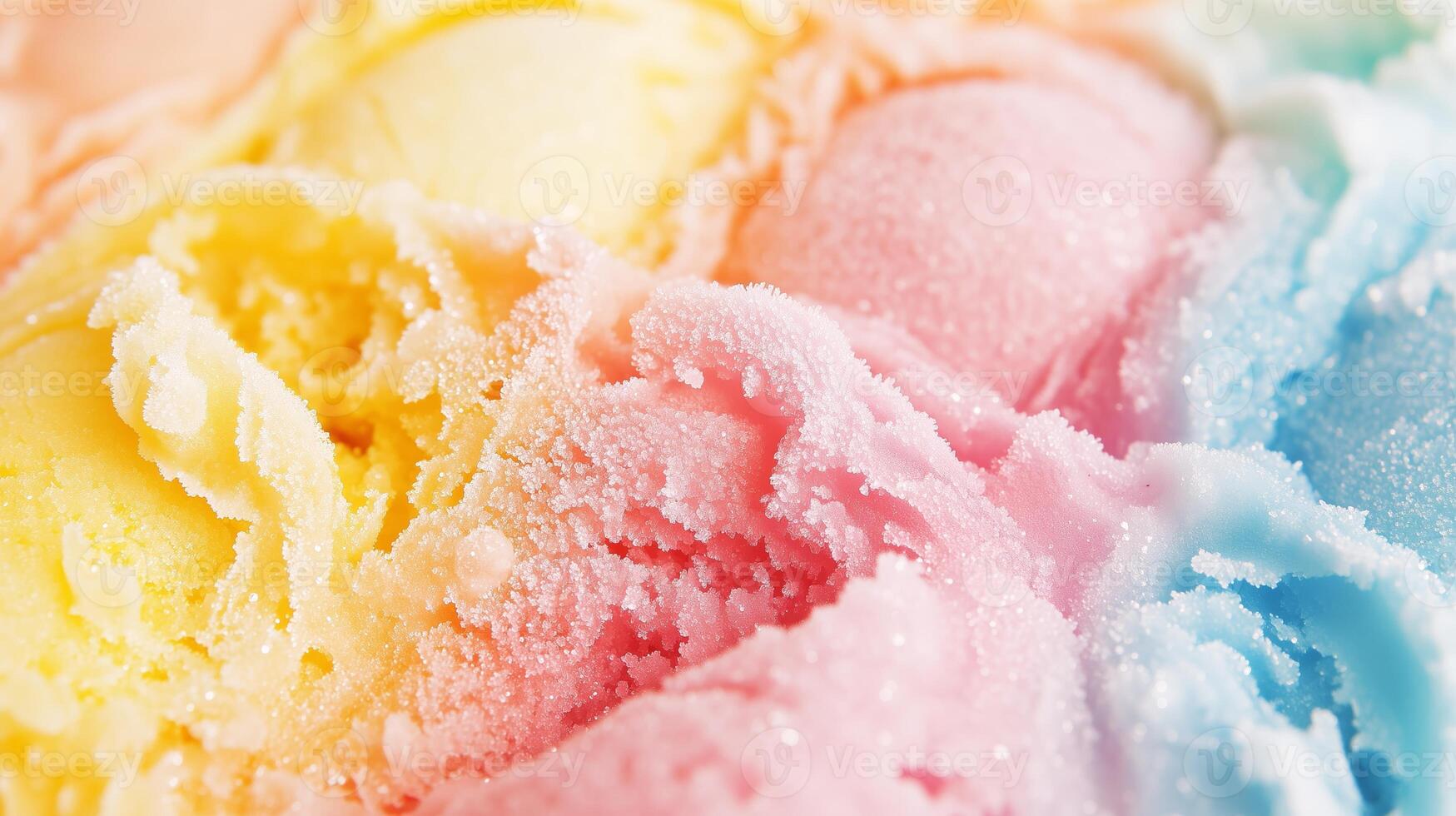 Delicious scoops of colorful ice cream arranged in a vibrant display at a summer festival celebration photo